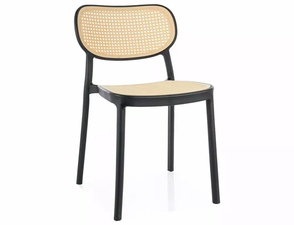 Krzesło ogrodowe plastikowe BALI plecione czarno-naturalne