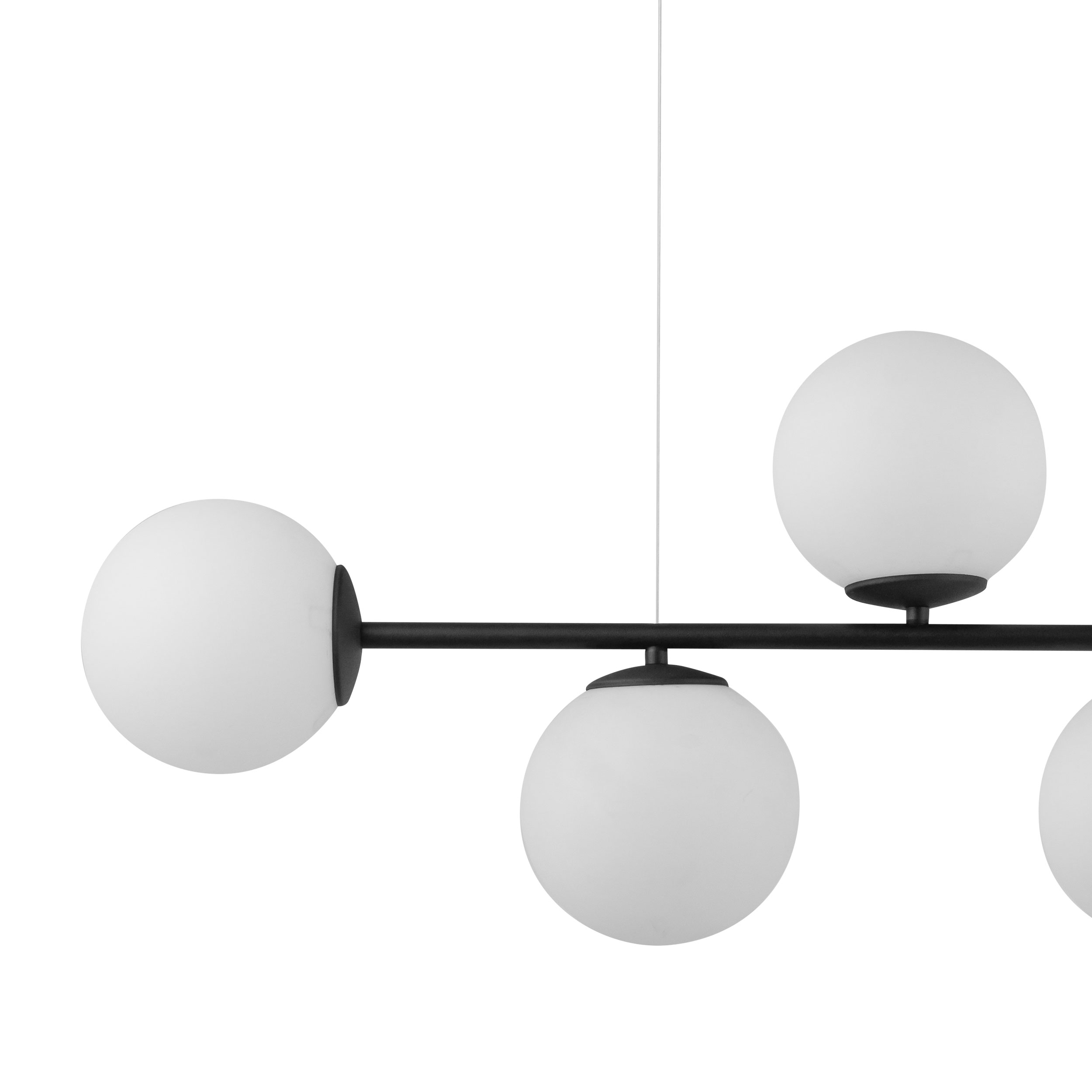 Lampa wisząca CELESTE czarna z białymi okrągłymi szklanymi kloszami 115x96x15cm - TK_6219