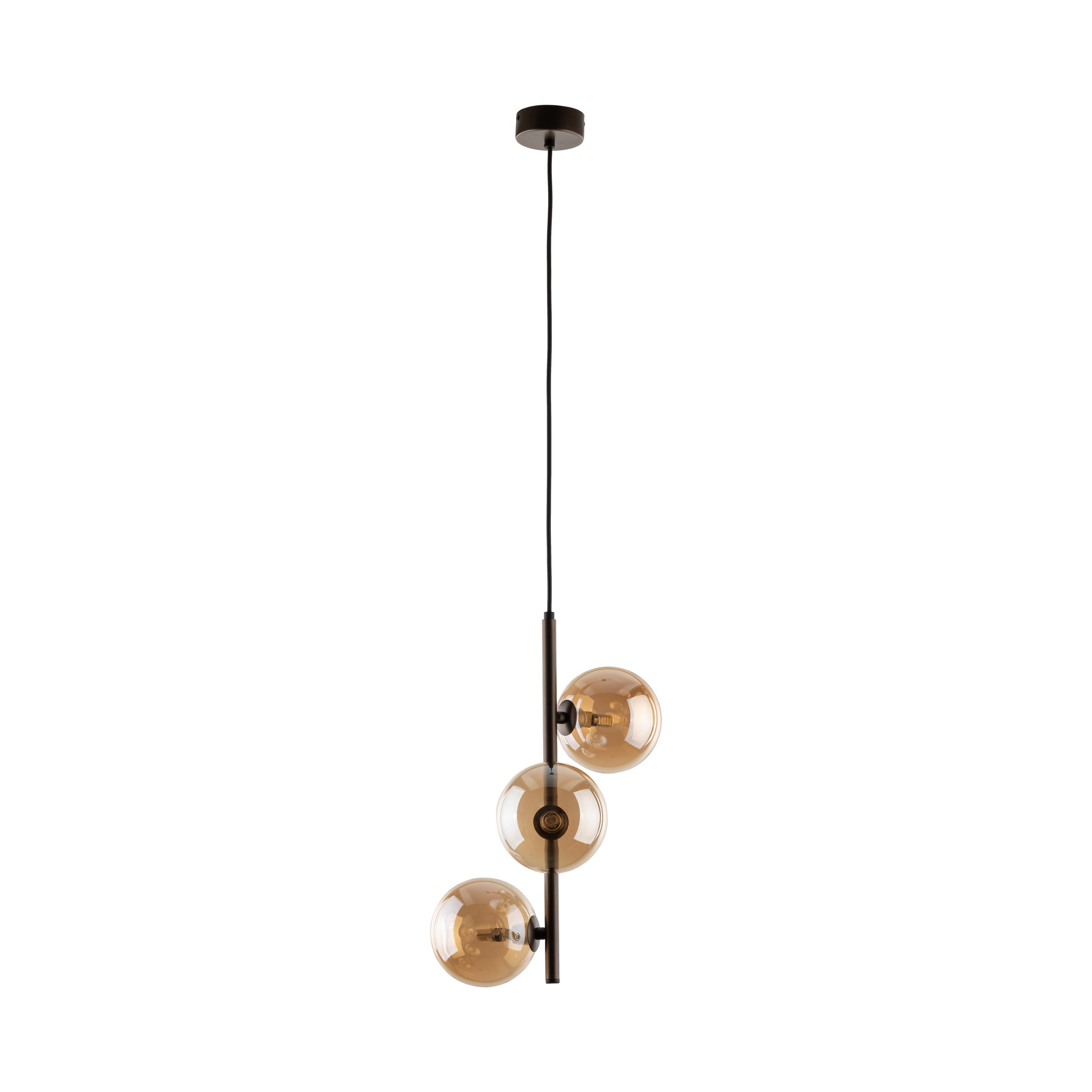 Lampa wisząca ESTERA brązowa z bursztynowymi okrągłymi szklanymi kloszami 120x23cm - TK_6188