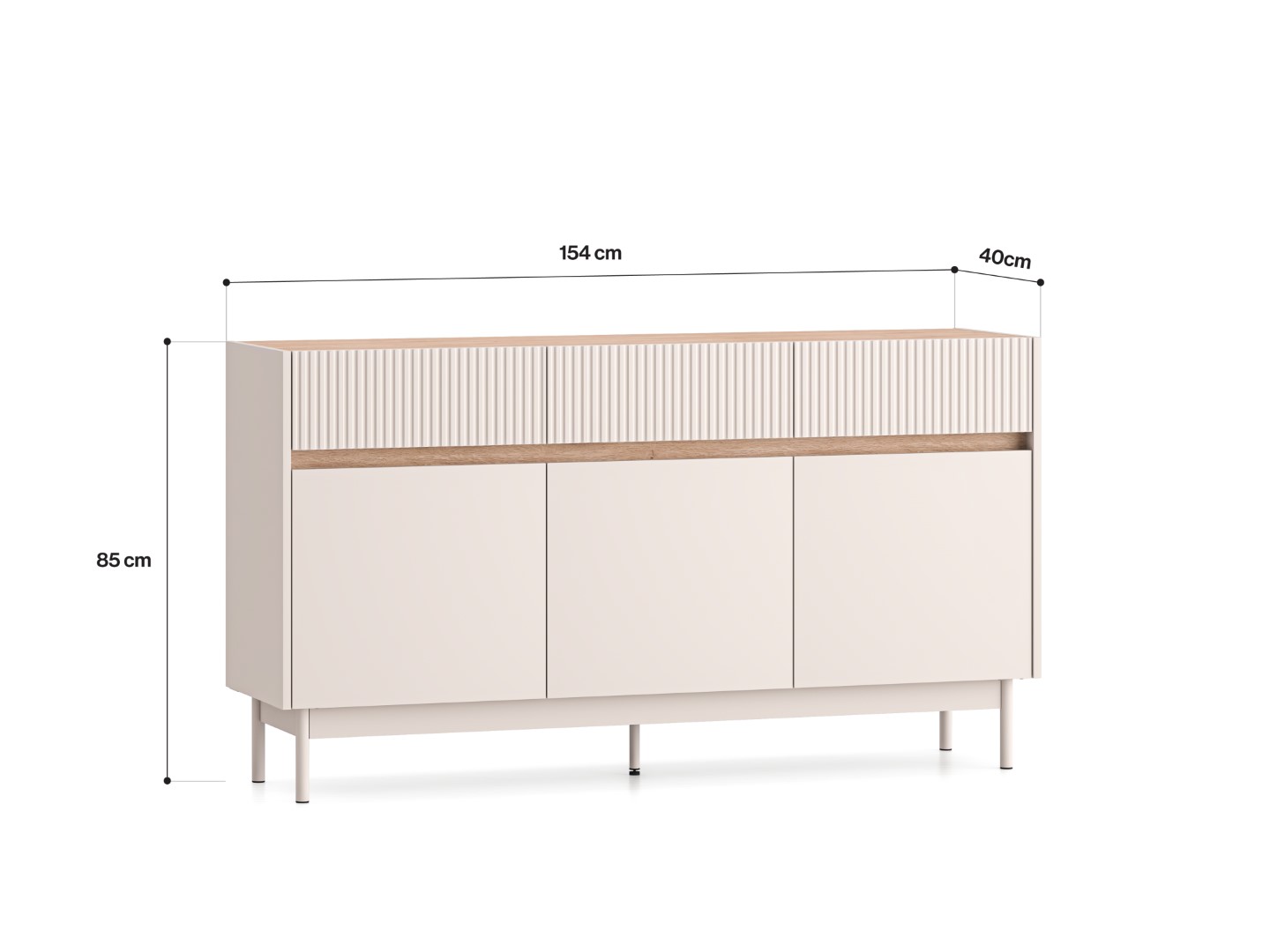 Komoda 3-drzwiowa z szufladami DUNEA 154x85 ryflowana kaszmir - dąb cremona - 1DUNE05-001