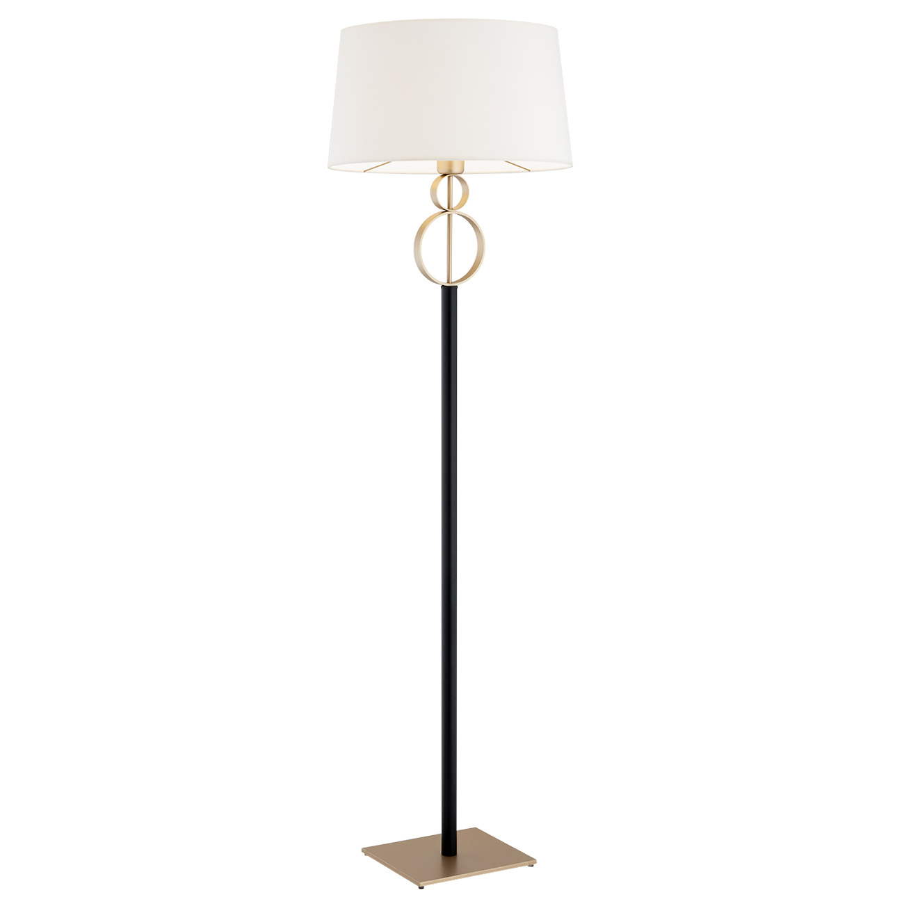 Lampa podłogowa PERSEO metalowa czarna złota śmietankowy okrągły klosz 158x45cm