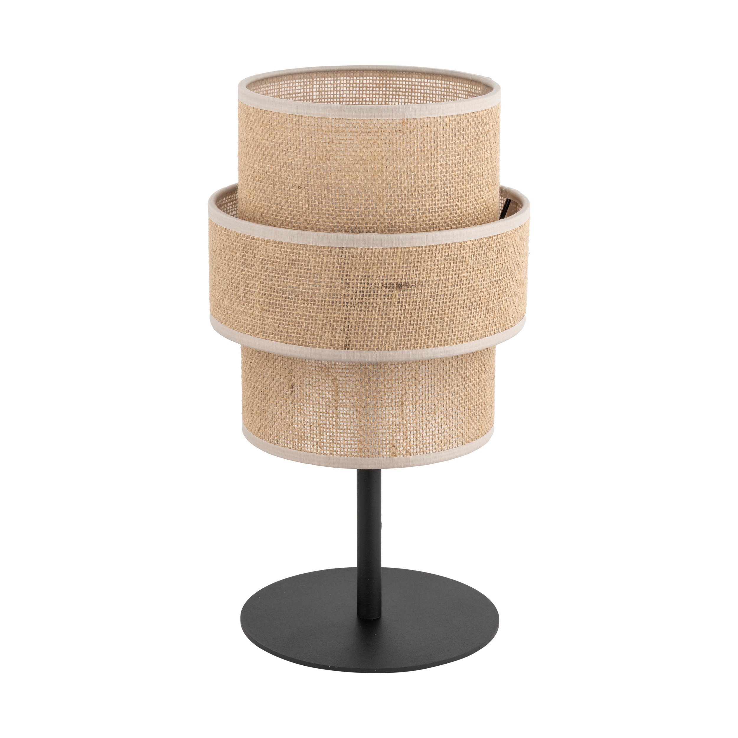 Lampa nocna CALISTO czarna z brązowym abażurem z tkaniny 38x20cm