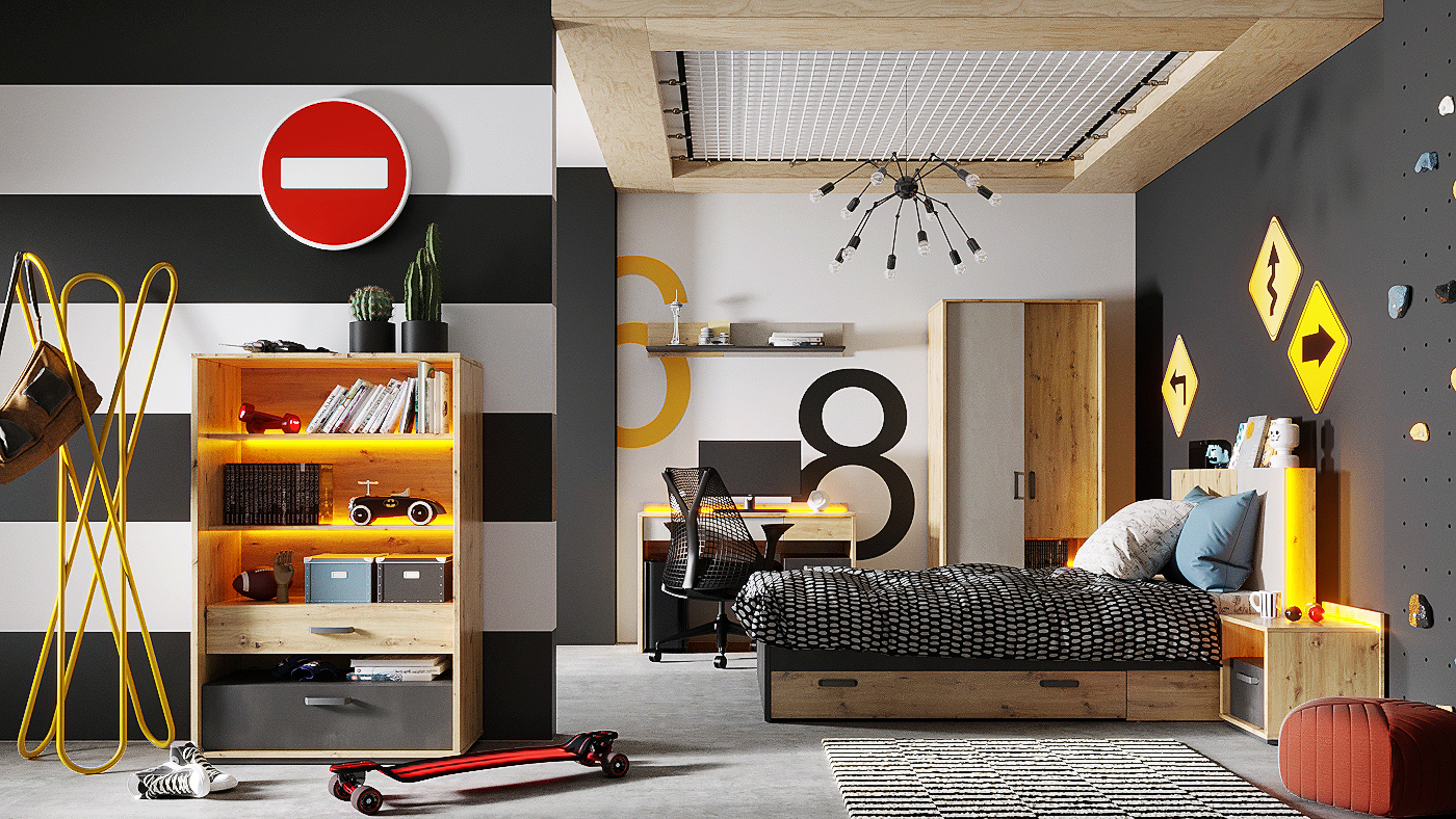 Biurko LED Qubic QB-08 120cm dąb artisan - QB8DAR