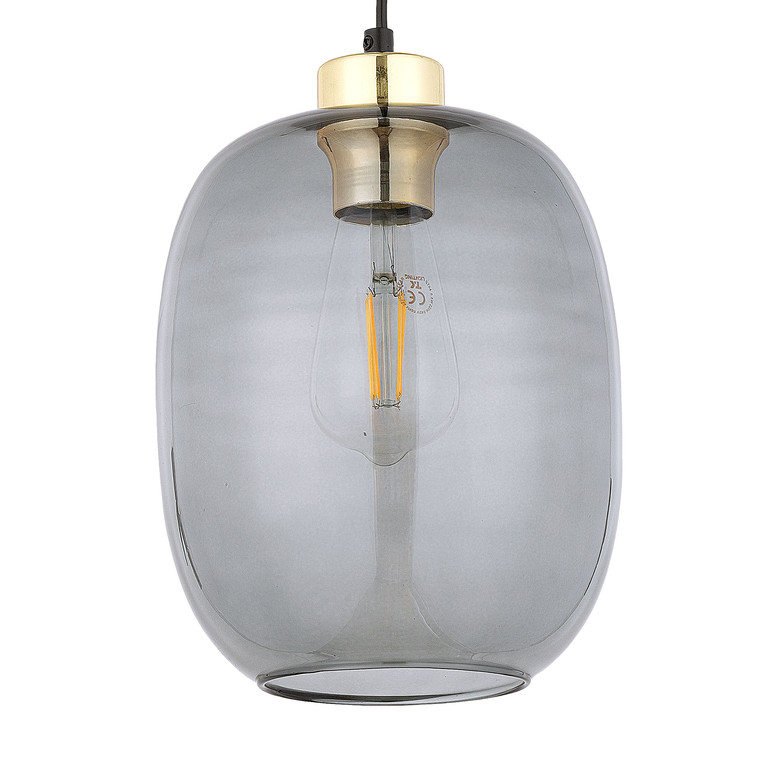 Lampa wisząca OMEGA czarna ze złotym elementem szarym szklanym kloszem 170x20cm - TK_4572
