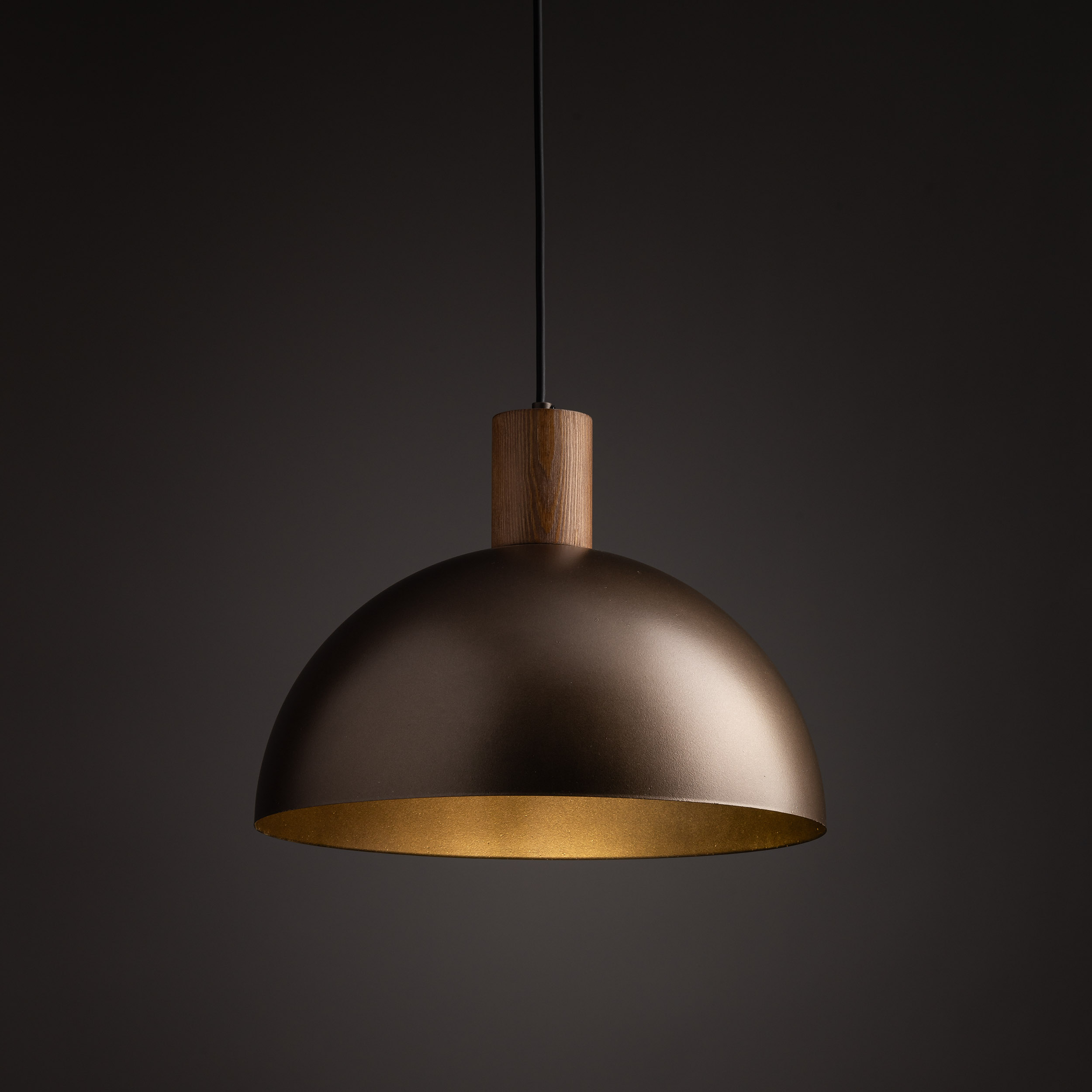 Lampa wisząca OSLO brązowa matowa na czarnym przewodzie z drewnianym elementem 170x33cm - TK_4508