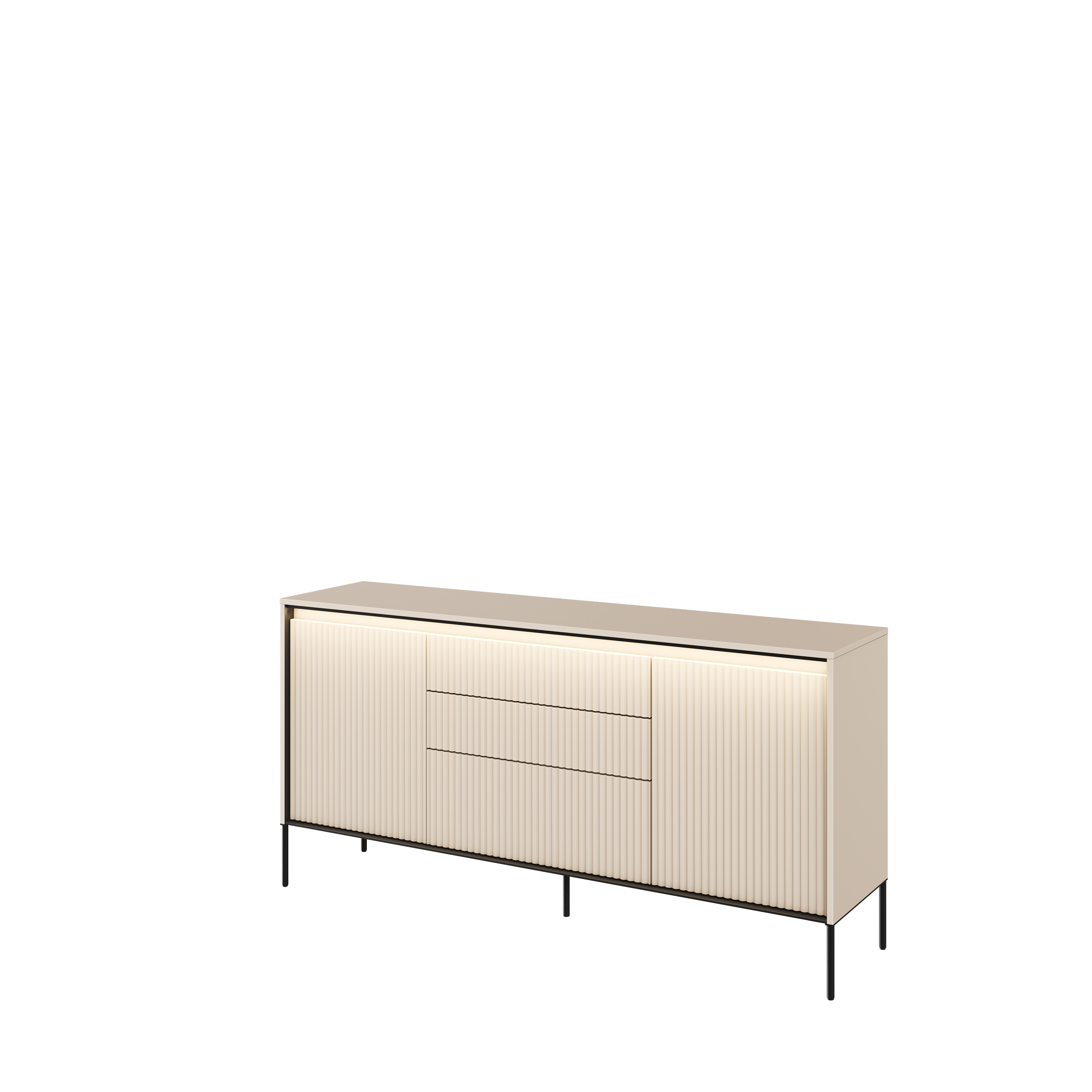 Komoda z oświetleniem TREND TR-01 2D3S ryflowana beż piaskowy/czarny - TR1BPC-V2