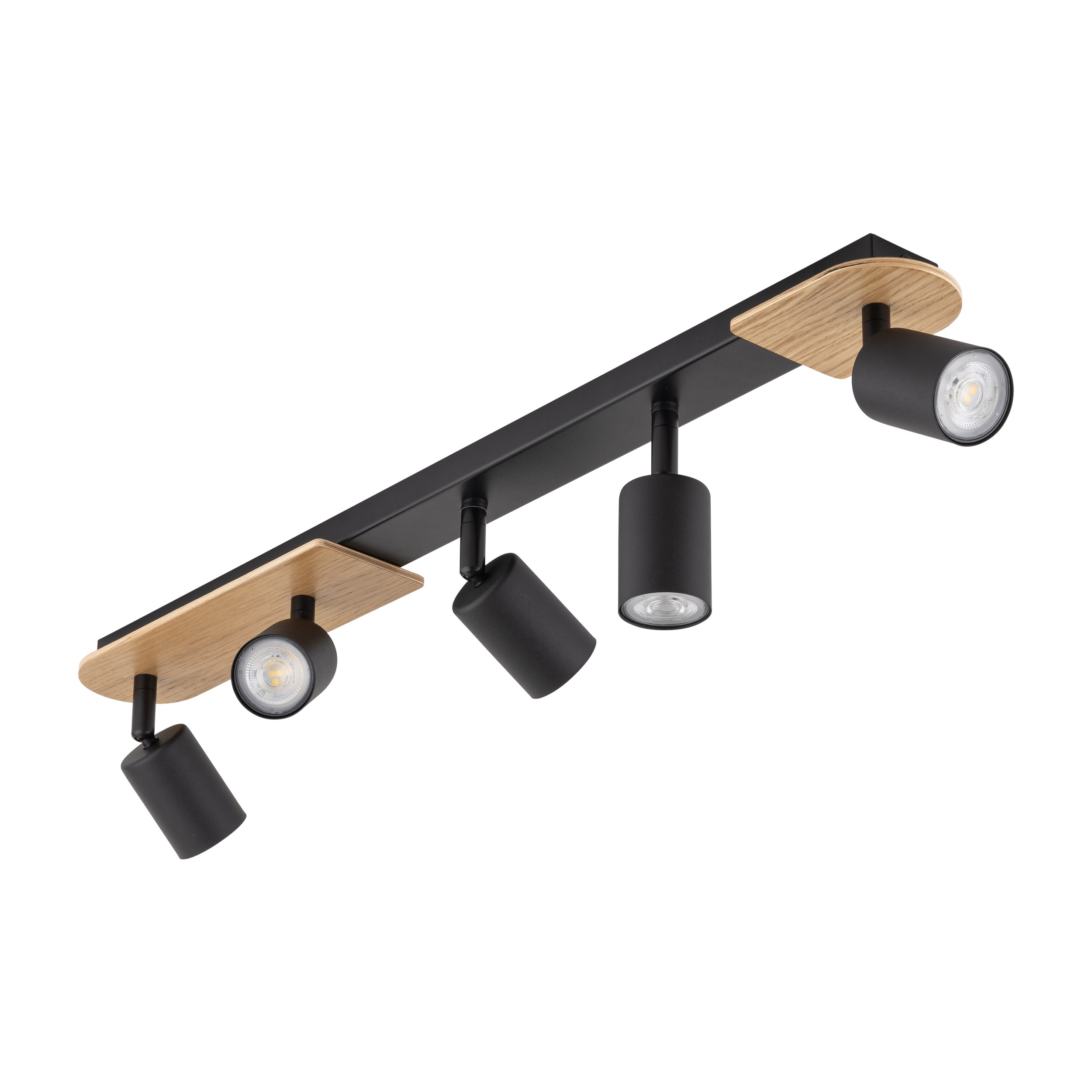 Lampa sufitowa COVER czarna na metalowej listwie z drewnianymi elementami regulowana 85x18x15cm - TK_5777