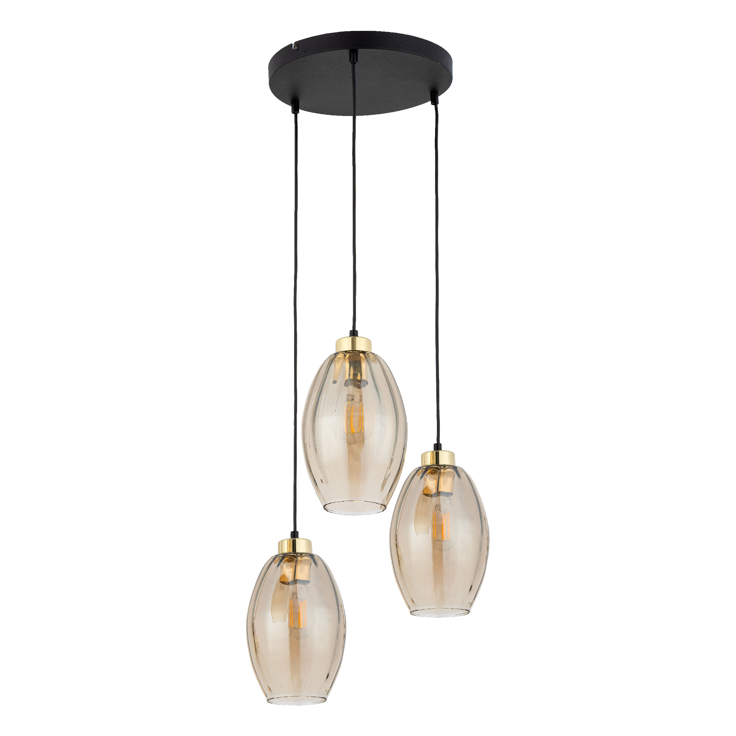 Lampa wisząca SEBO czarna ze złotymi elementami z bursztynowymi szklanymi kloszami 120x40cm