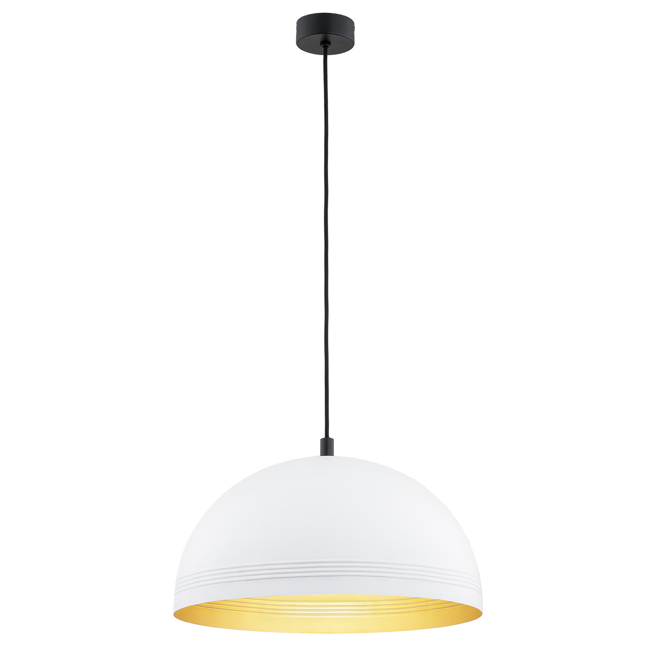 Lampa wisząca BONITA na czarnej podstawie i przewodzie biała ze złotym środkiem okrągła 103x40cm