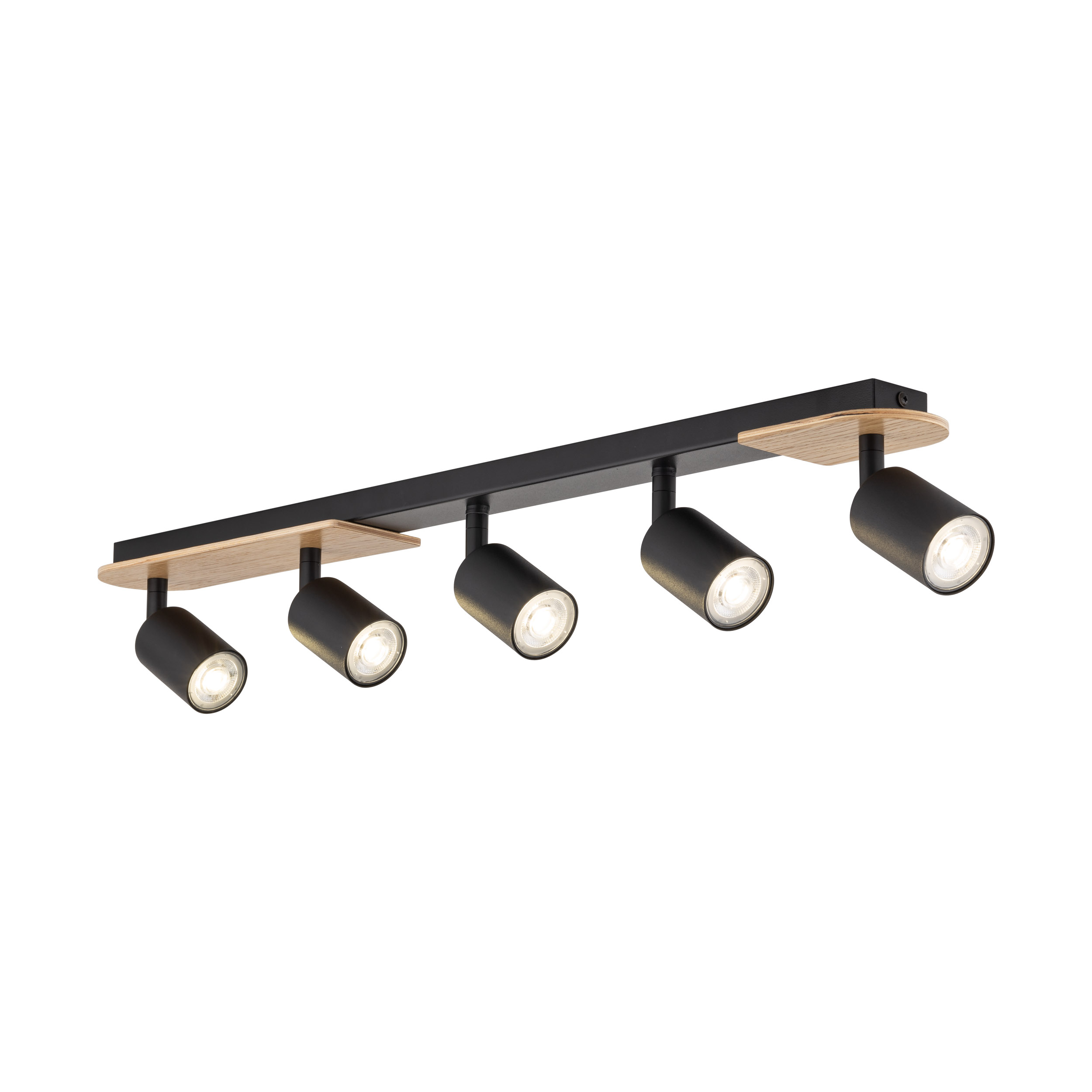 Lampa sufitowa COVER czarna na metalowej listwie z drewnianymi elementami regulowana 85x18x15cm