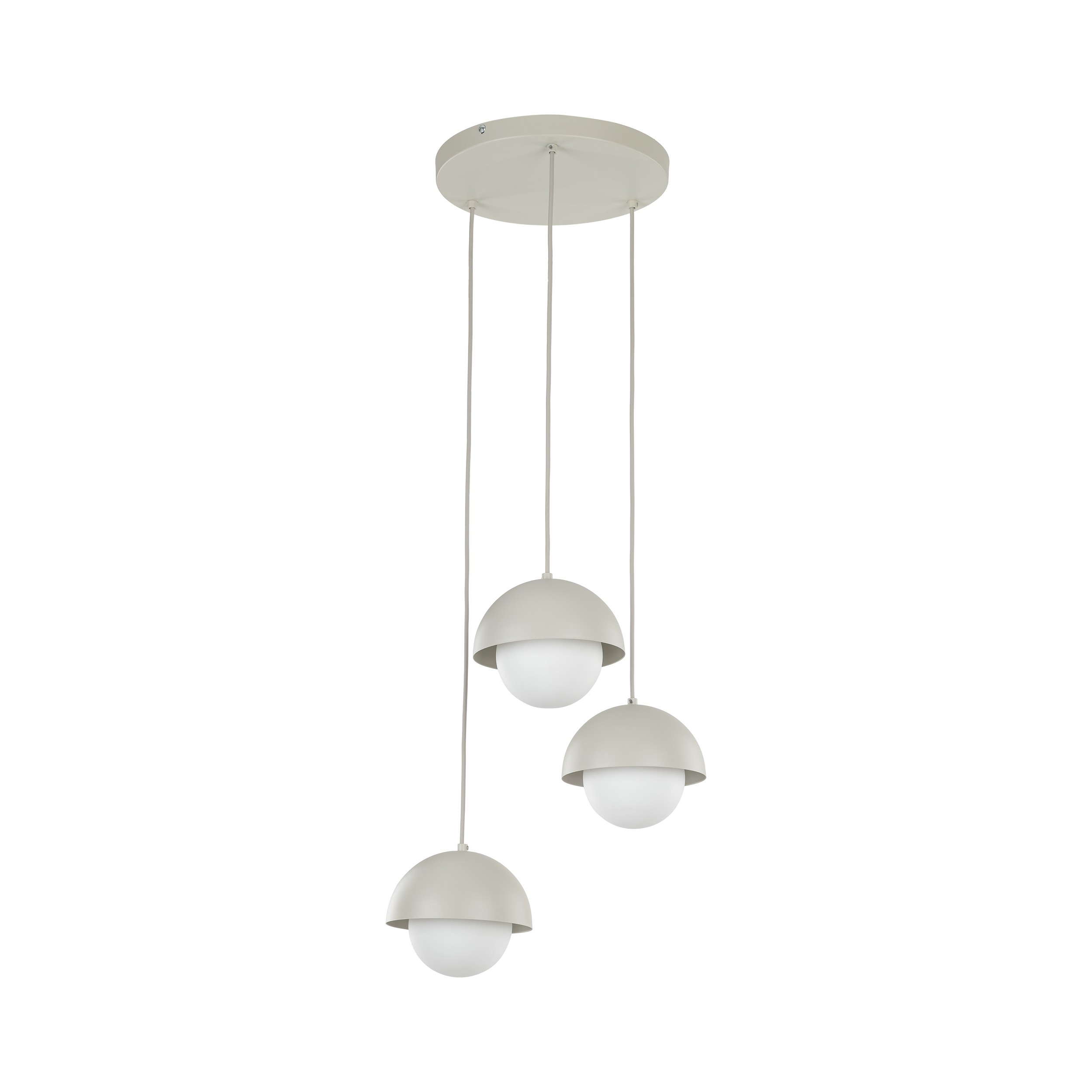 Lampa wisząca BONO beżowa metalowa z białymi okrągłymi kloszami 140x31cm
