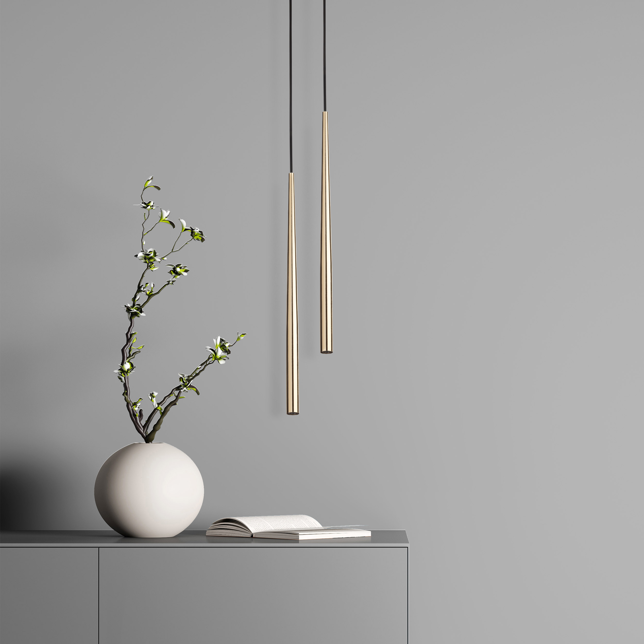 Lampa wisząca PIANO czarna złota podłużna smukła 139x5cm - TK_10116