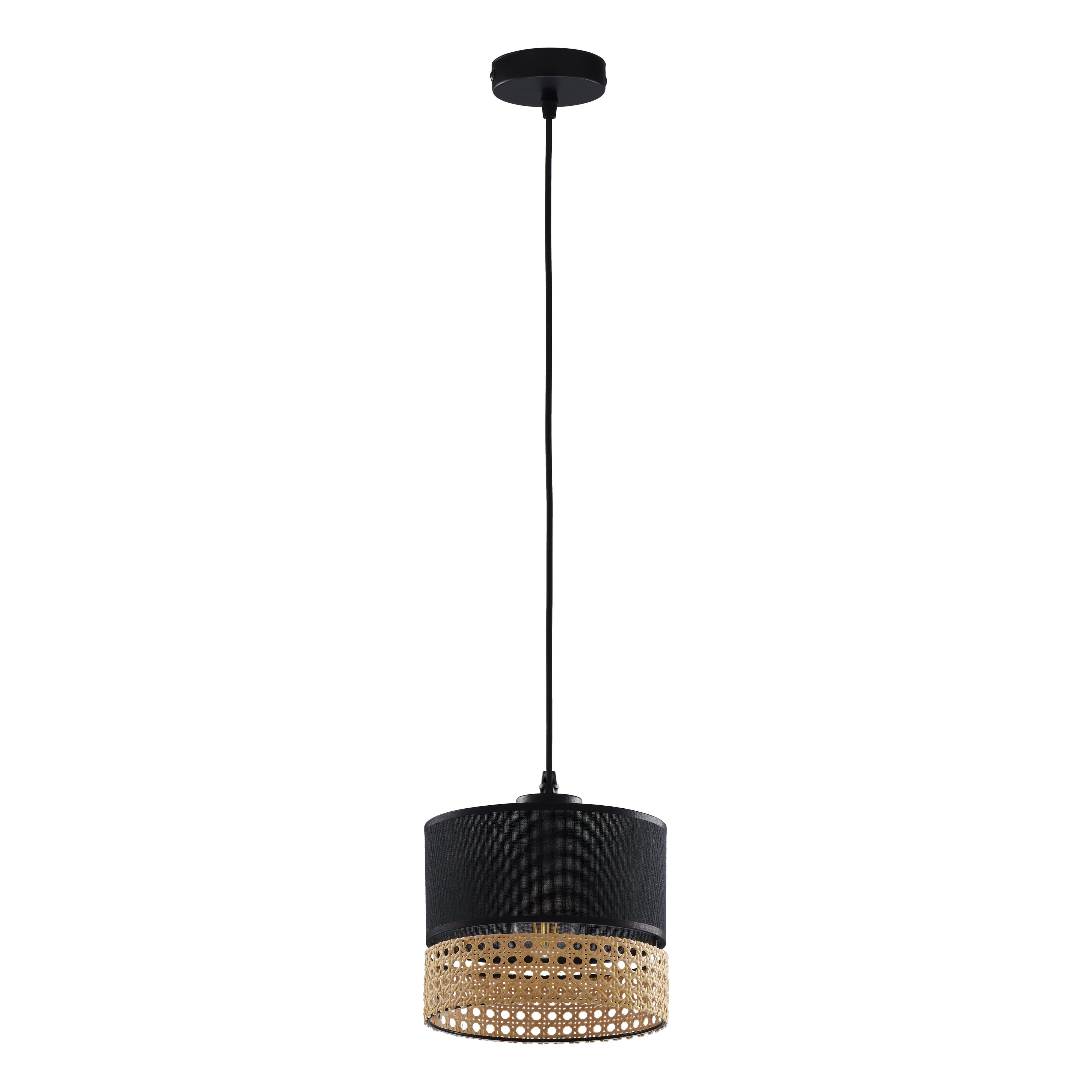 Lampa wisząca PAGLIA czarna z brązowym elementem z plecionki 160x20cm