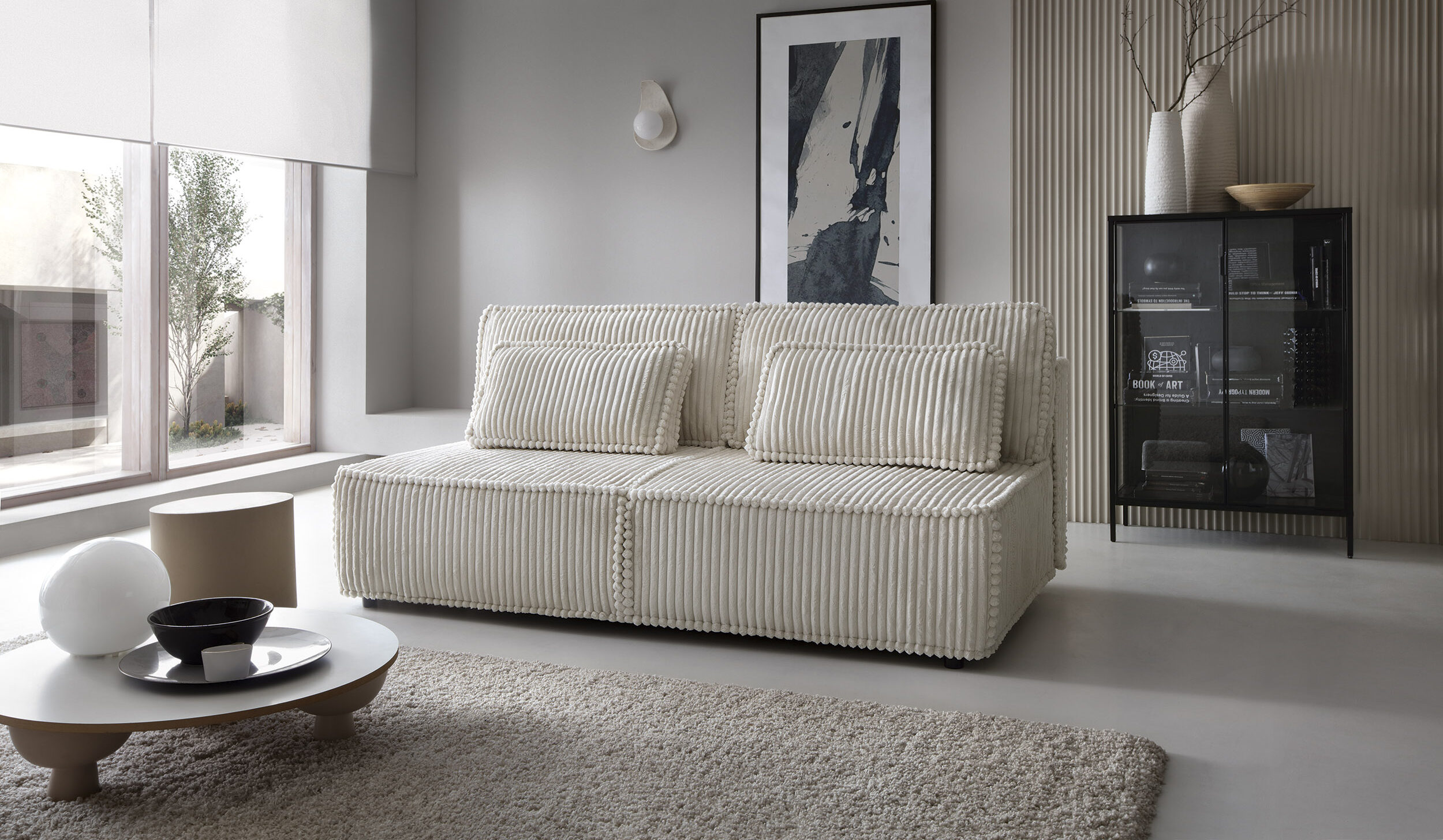 Sofa rozkładana KOMMA funkcja spania - tkanina Tilia 01 kremowa - KOMMA_SOF_TILIA01