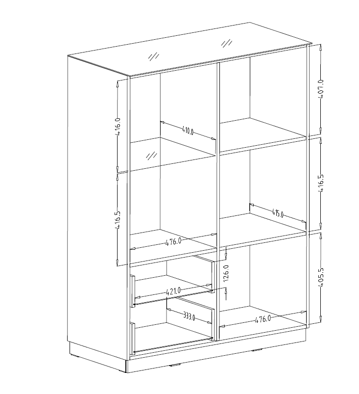 Komoda HELIO 44 czarna dwudrzwiowa z szufladami przeszklona 136x100x48cm - 24WWJW44