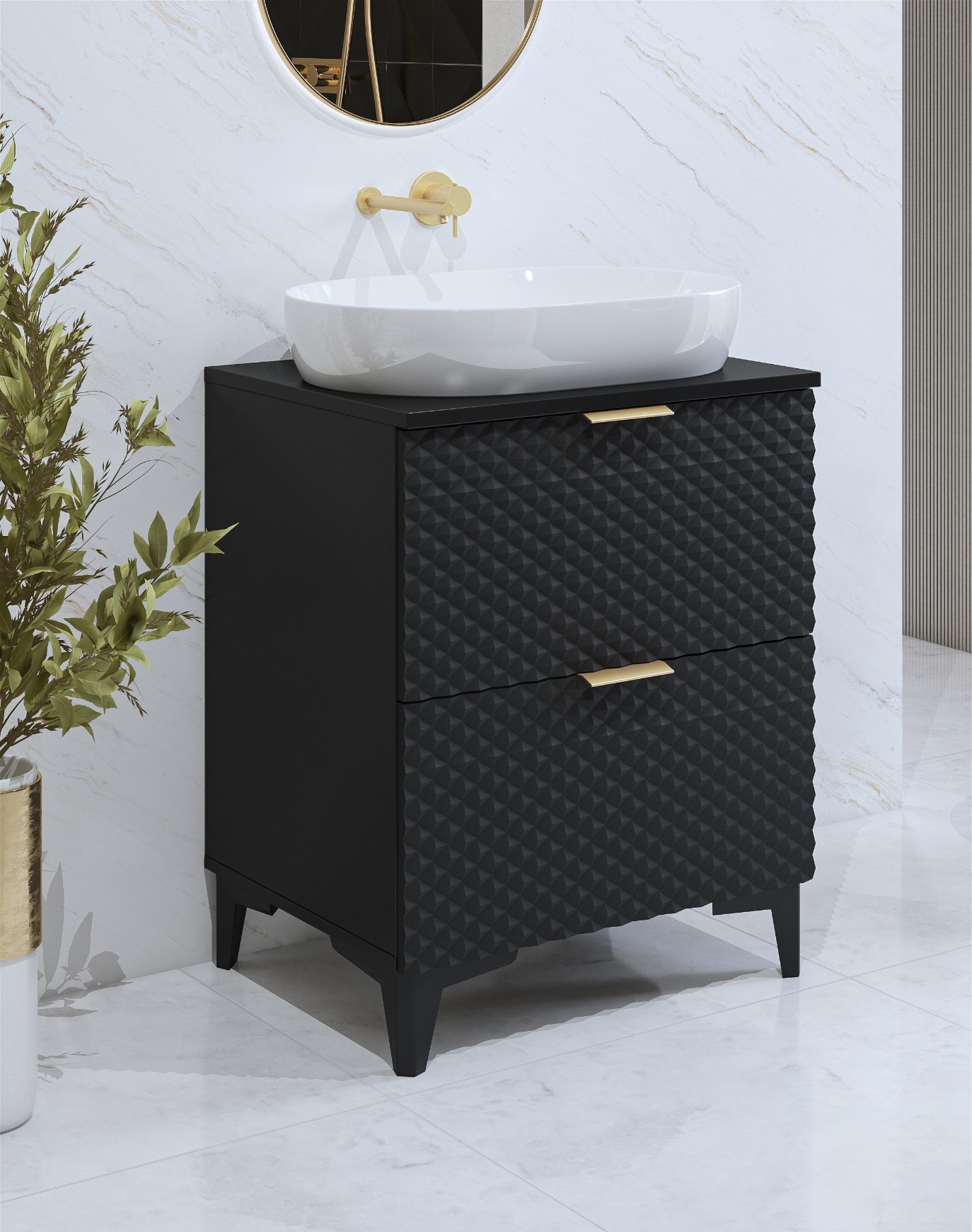 Szafka pod umywalkę LAURA wisząca z 2 szufladami 80 cm - czarna - 30W3NM48