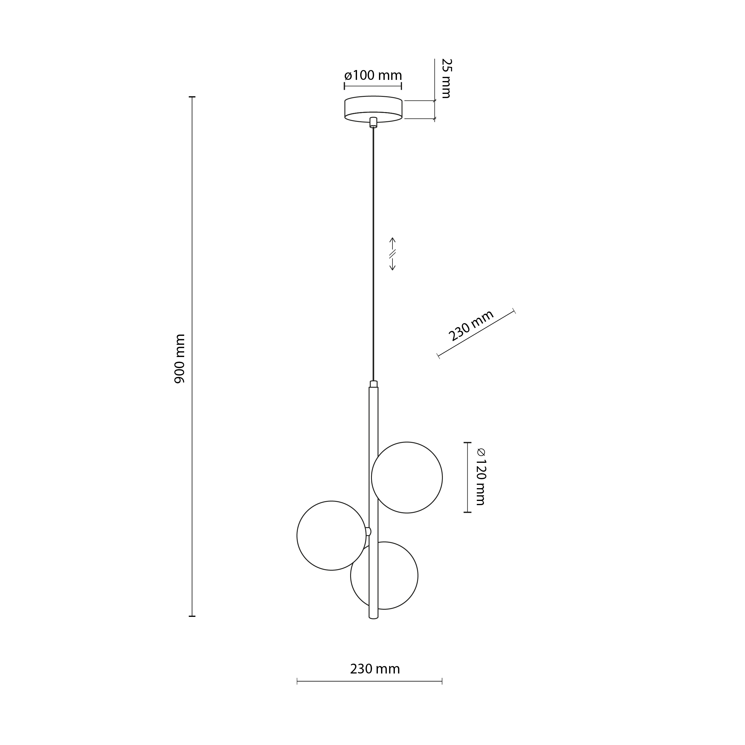Lampa wisząca ESTERA brązowa z bursztynowymi okrągłymi szklanymi kloszami 120x23cm - TK_6188