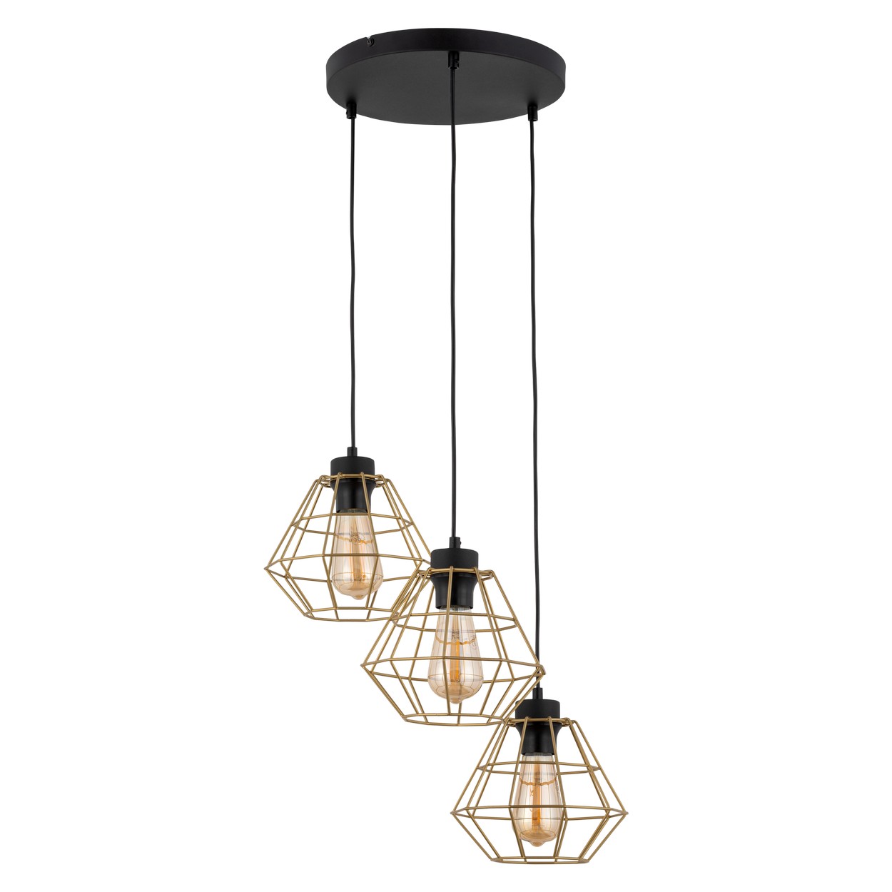 Lampa wisząca DIAMOND czarna ze złotymi ażurowymi kloszami potrójna na okrągłej podstawie 110x47cm - TK_4451