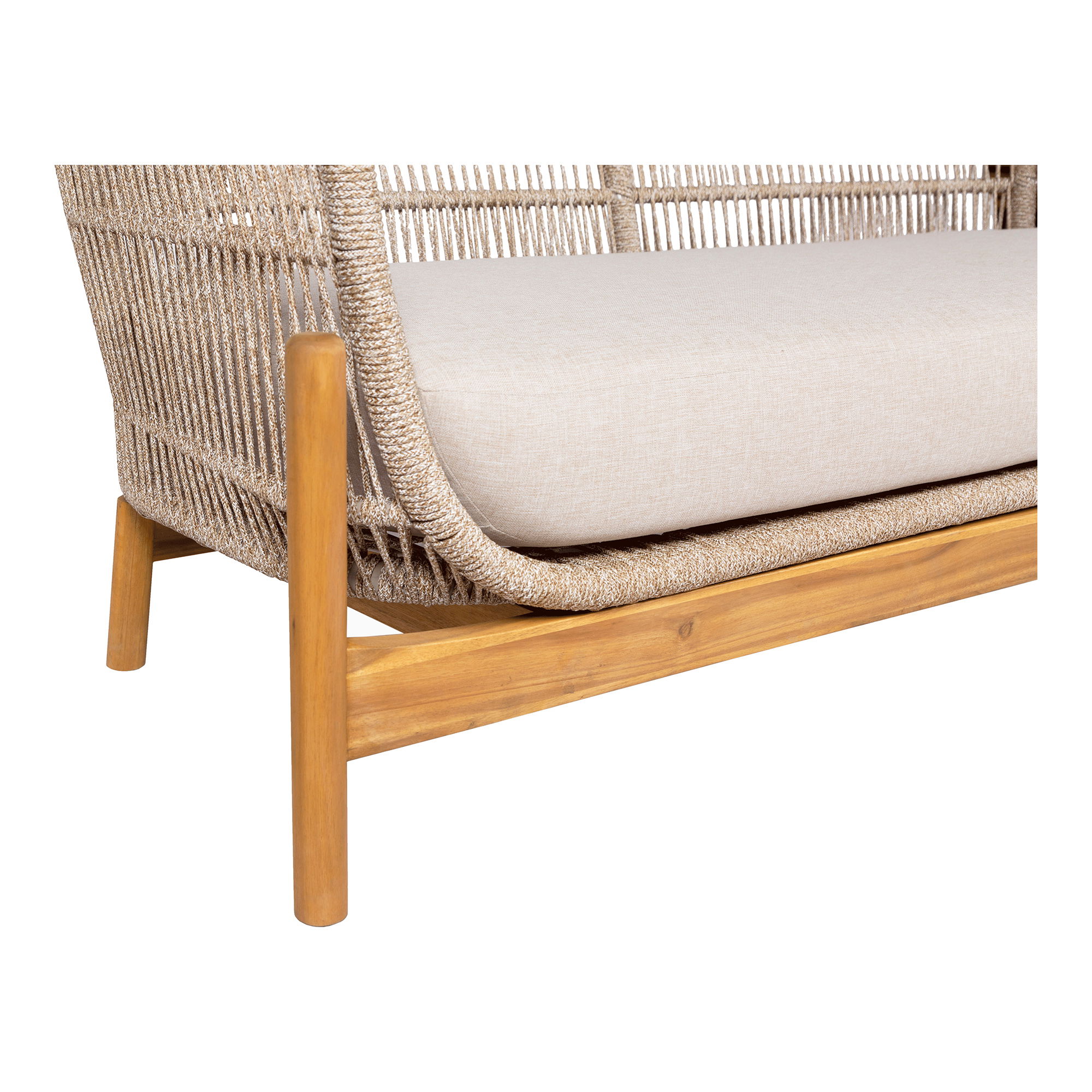Sofa ogrodowa TERRACINA z poduszkami - sznurek beżowy, drewniany stelaż - 7051021