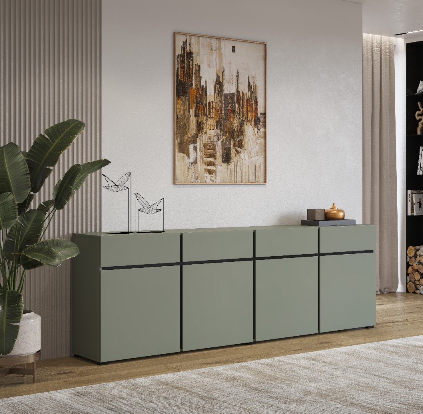 Komoda 4-drzwiowa z 4 szufladami CROSS - zielony, czarny 225cm - 24GWMY25