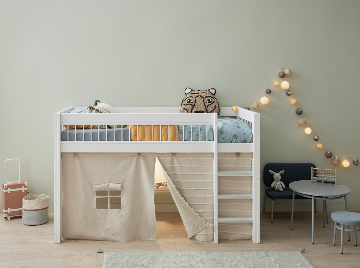 Łóżko dziecięce piętrowe 90x200 ESSENCE drewniane z akcesoriami