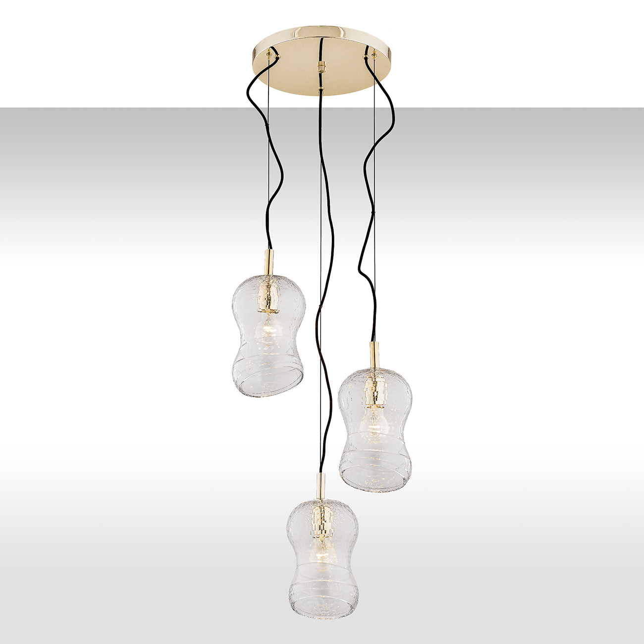 Lampa wisząca CADIZ mosiądz transparentne kryształowe oprawy czarny przewód 178x43cm