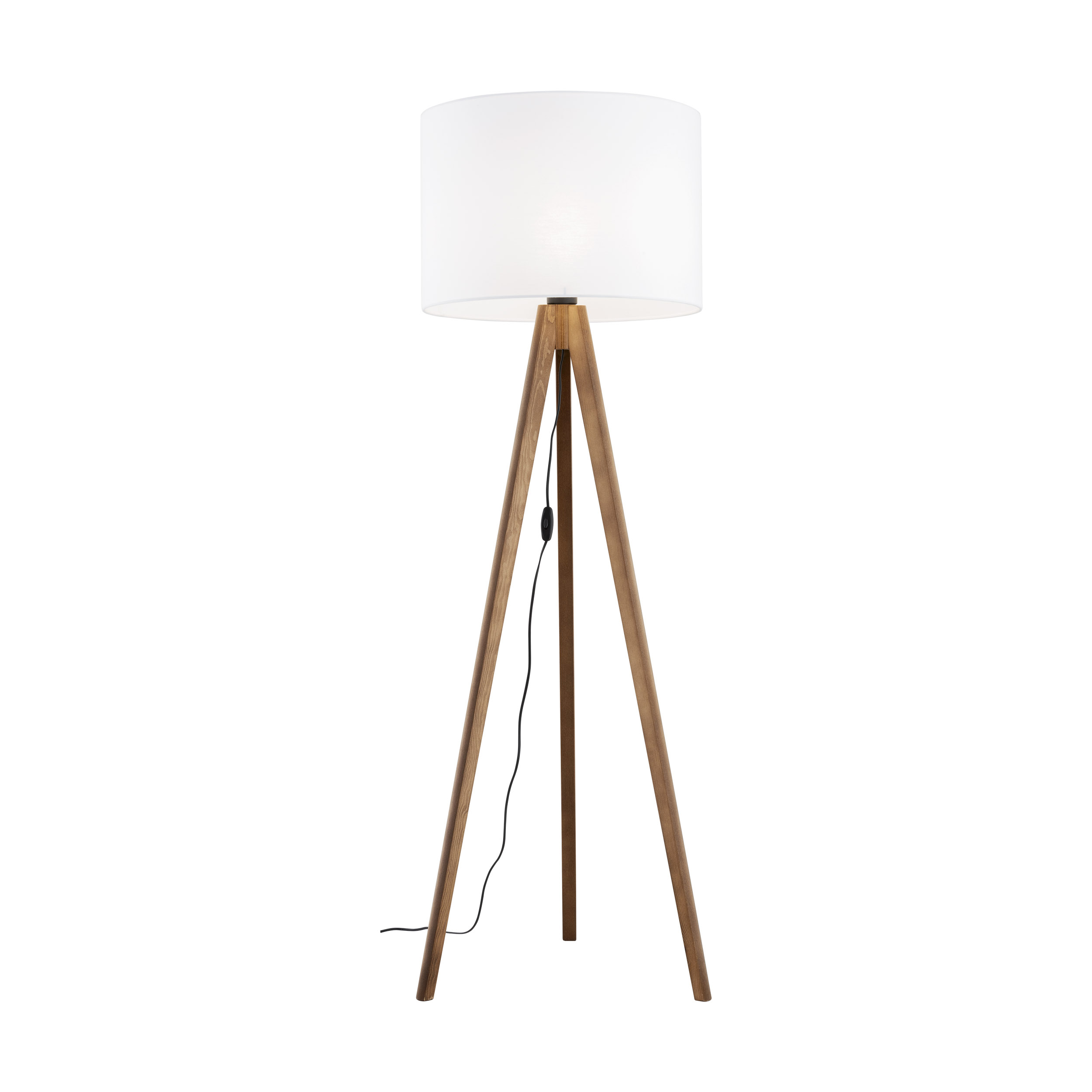 Lampa podłogowa GRAND drewniane nogi z orzecha z białym okrągłym kloszem 145x50cm - TK_16003