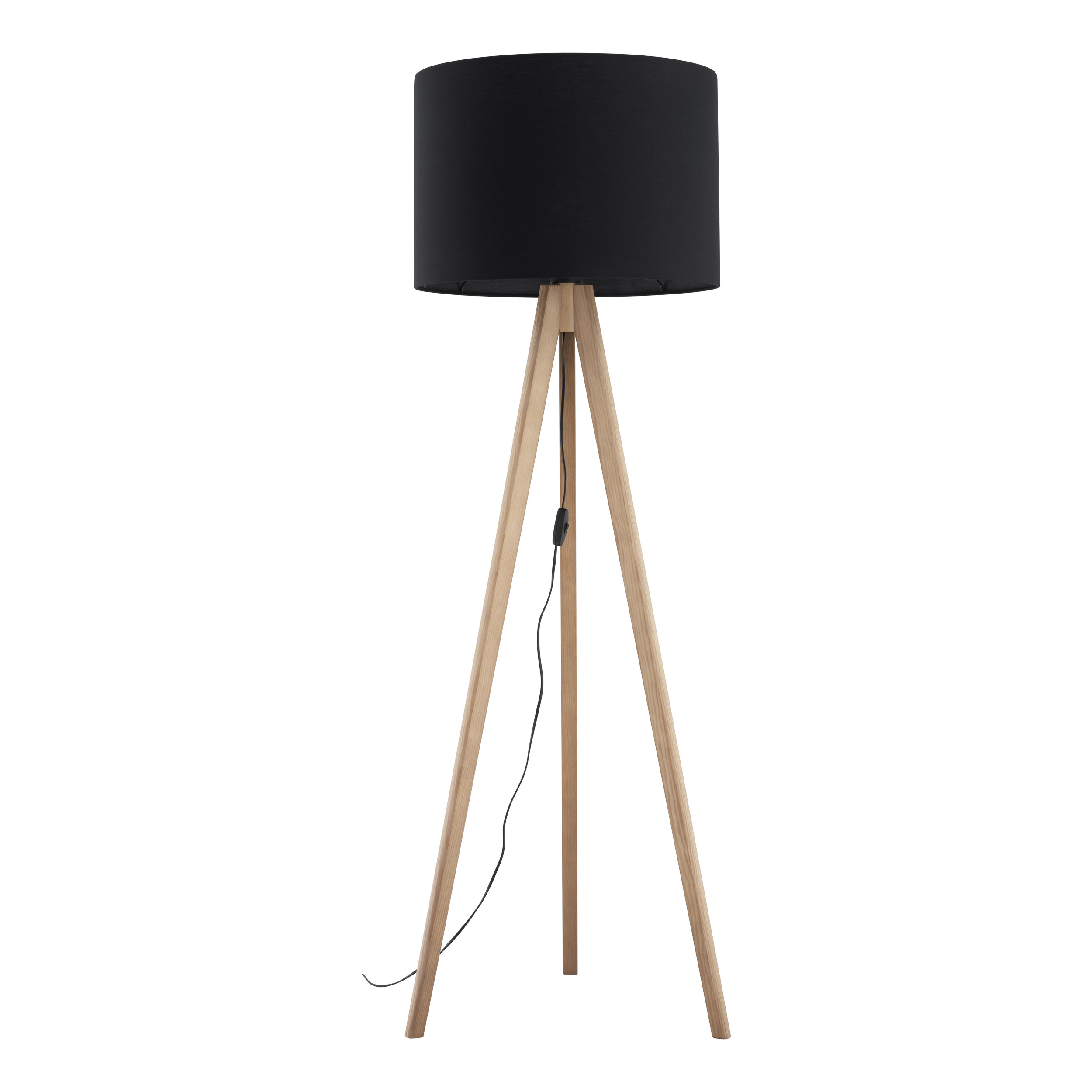 Lampa podłogowa GRAND na jasnych sosnowych drewnianych nogach z czarnym okrągłym kloszem 145x50cm - TK_16008