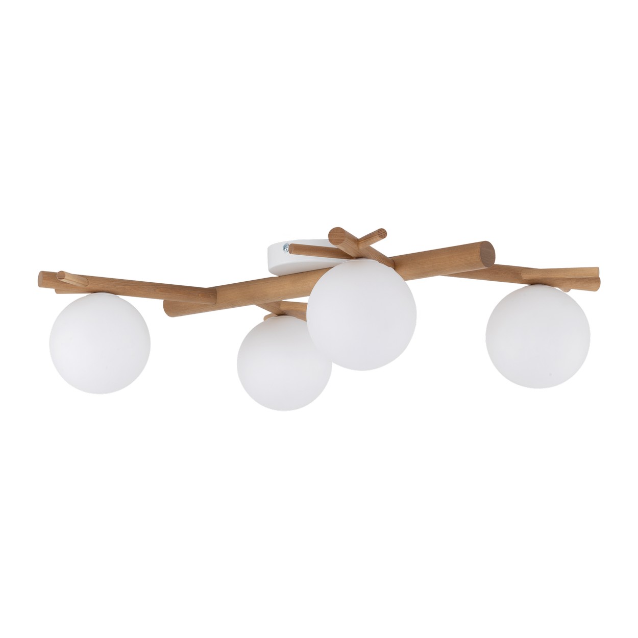 Lampa sufitowa SHERON biała drewniana sosna 4 szklane okrągłe klosze 67x41x17cm - TK_5309