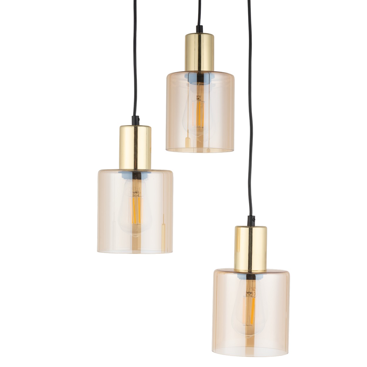 Lampa wisząca SIERRA czarna ze złotymi elementami bursztynowymi szklanymi kloszami 100x32cm - TK_6667