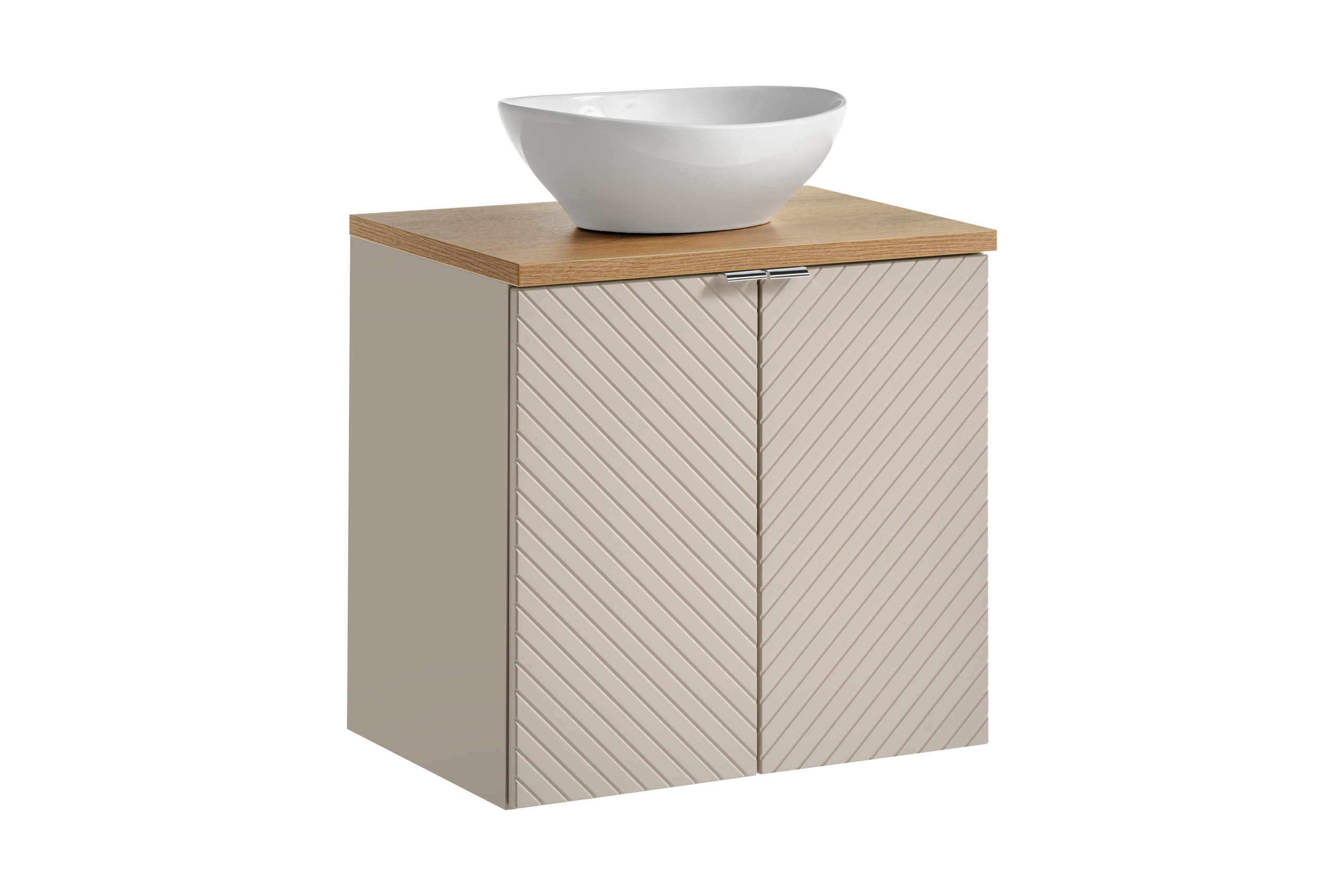 Zestaw meblowy SET-VIC Oak ( szafka 2-drzwiowa 60cm + blat + umywalka nablatowa Lola ) kaszmirowy, efekt drewna