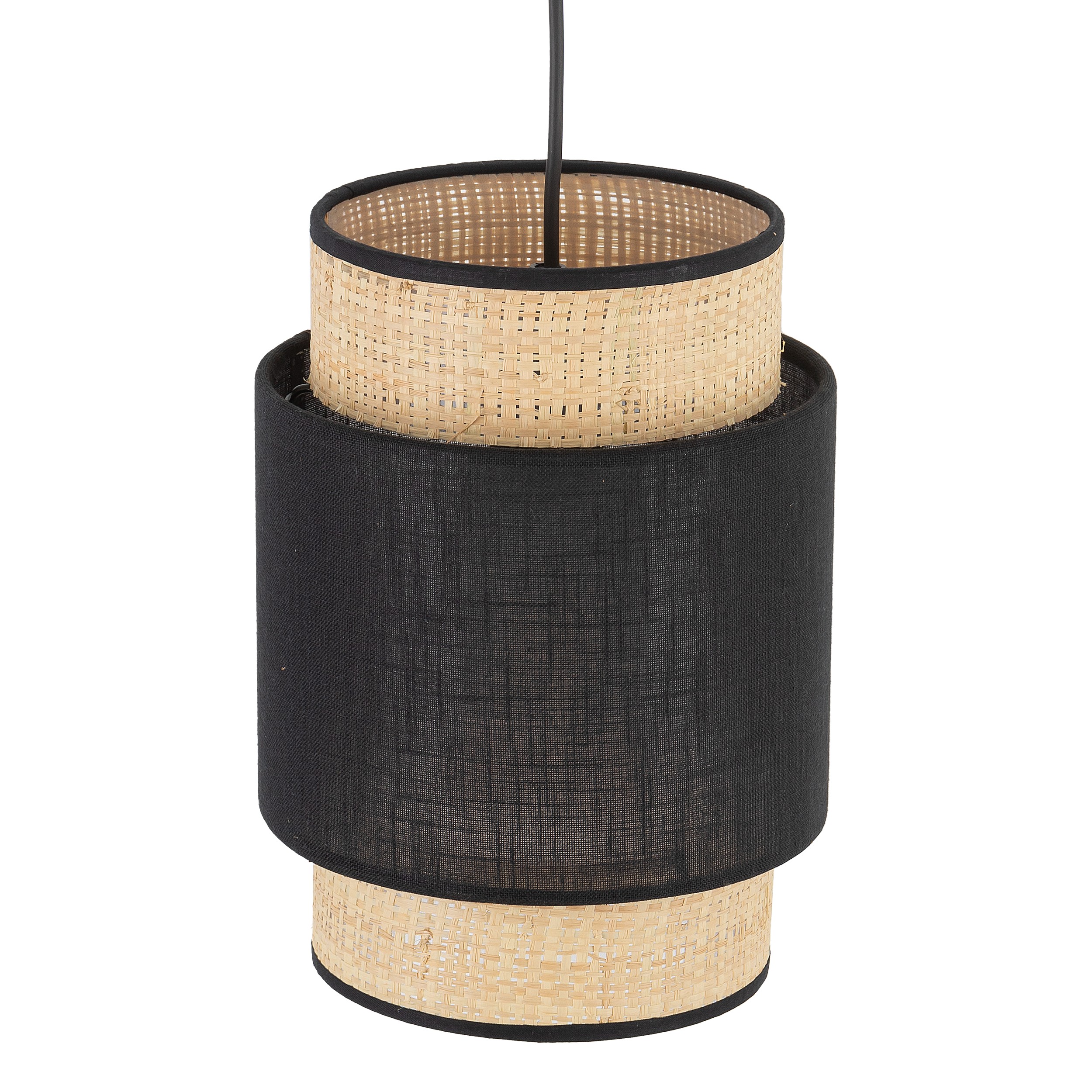 Lampa wisząca BOHO czarna z brązowym kloszem z tkaniny rafia plecionki 170x20cm - TK_5656