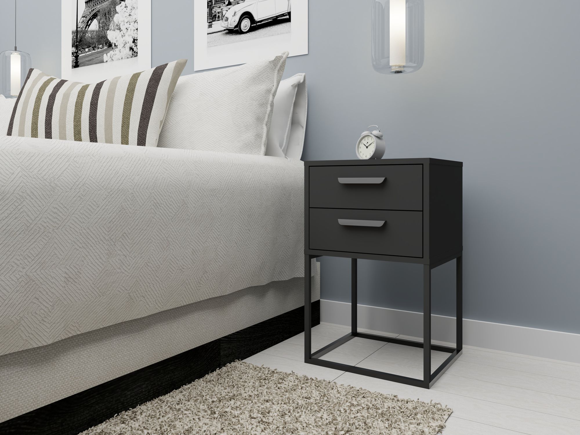 Szafka nocna z 1 szufladą na stelażu 40cm CADRO 6 z uchwytem antracyt - INT_5003330