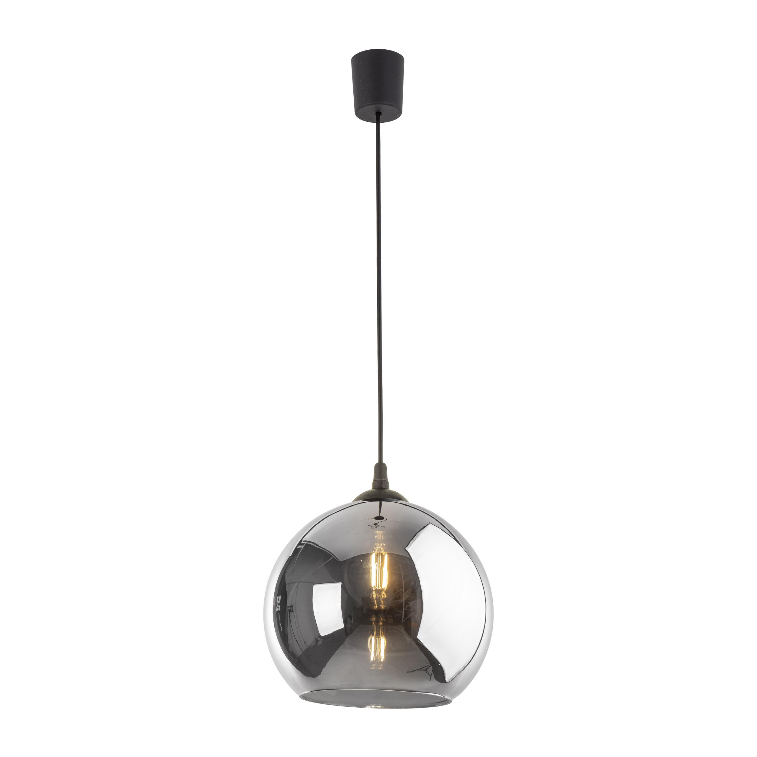 Lampa wisząca VENEZIA czarna z szarym lustrzanym okrągłym szklanym kloszem 115x30cm - TK_5765