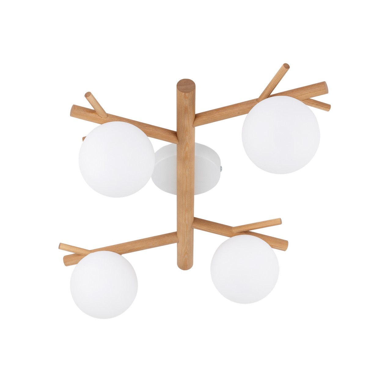 Lampa sufitowa SHERON biała drewniana sosna 4 szklane okrągłe klosze 67x41x17cm - TK_5309