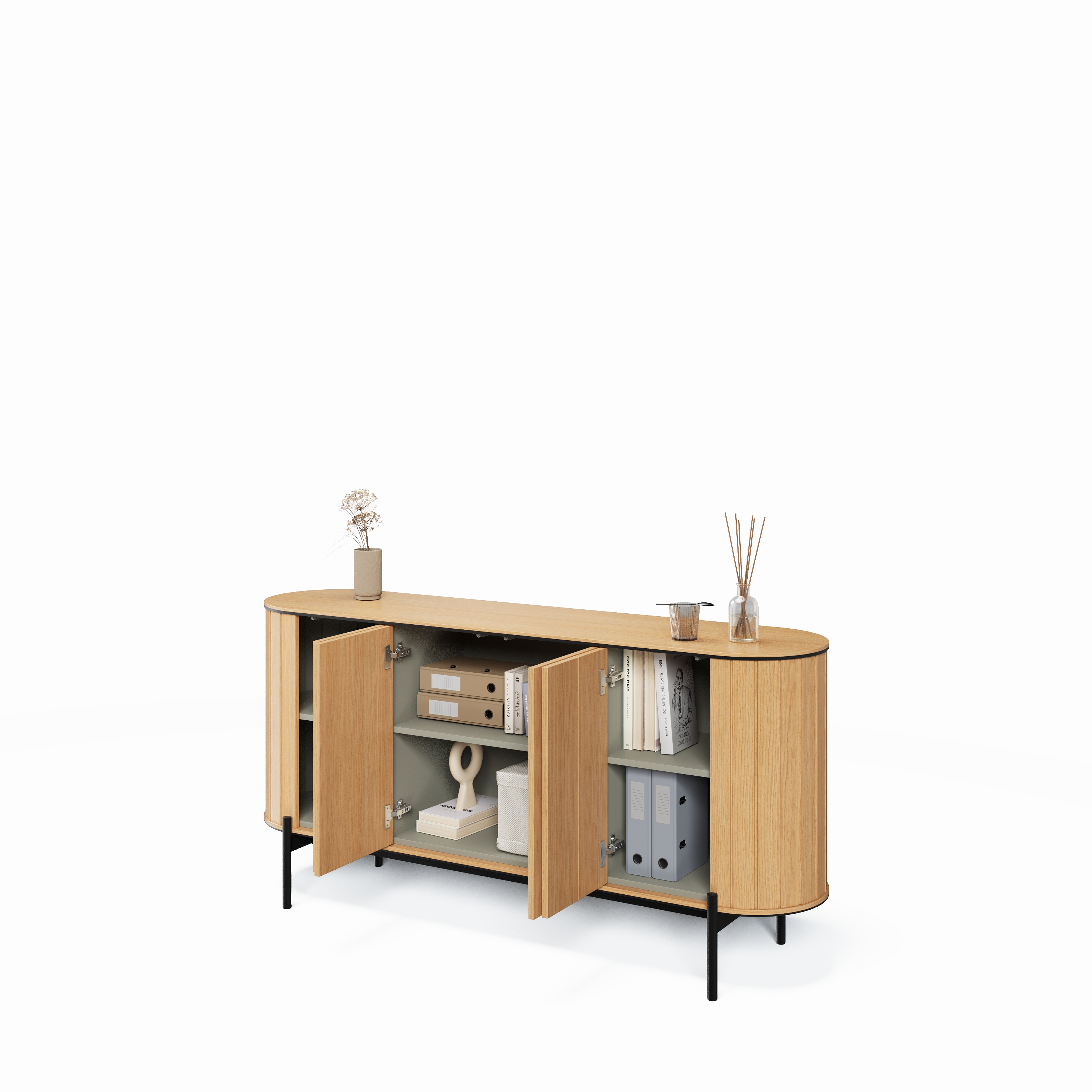 Zaokrąglona komoda 4-drzwiowa Rotto RT-03 168cm dąb vincenza/eukaliptus - RT3DE