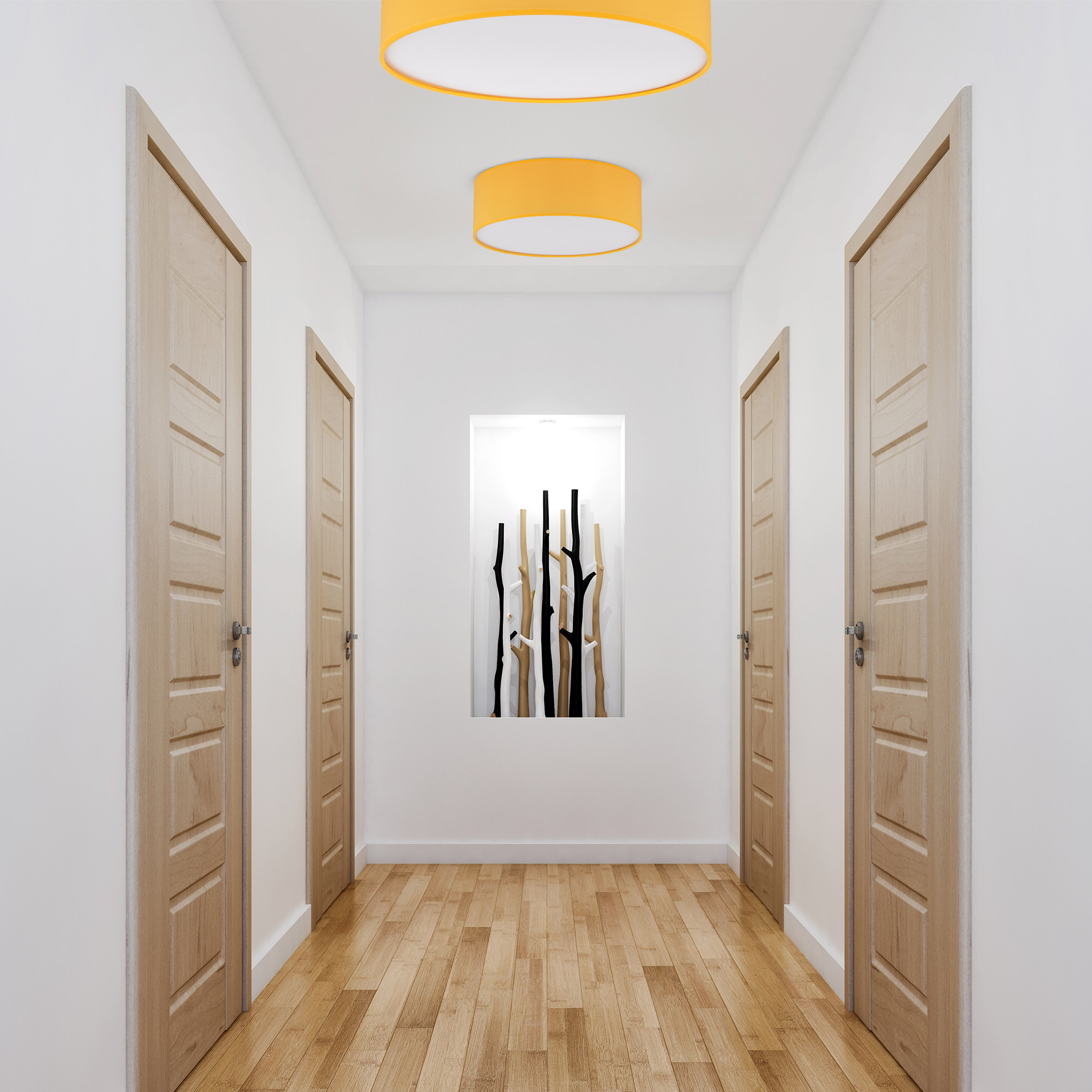 Lampa sufitowa NICOLA żółta z tkaniny z białym kloszem okrągła 38x14cm - TK_10154