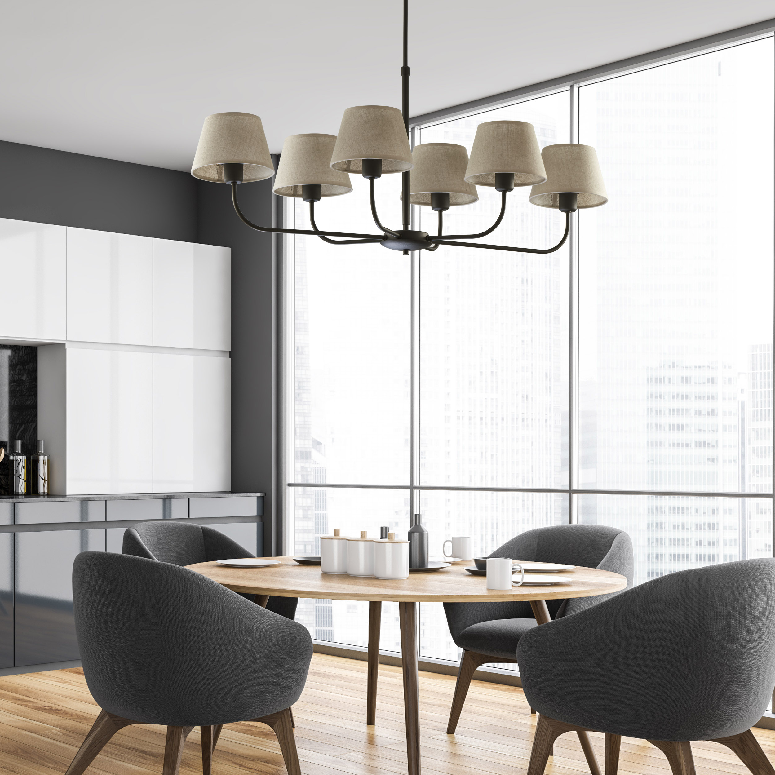 Lampa sufitowa CHICAGO czarna z brązowymi kloszami z tkaniny 100x90x50cm - TK_3999