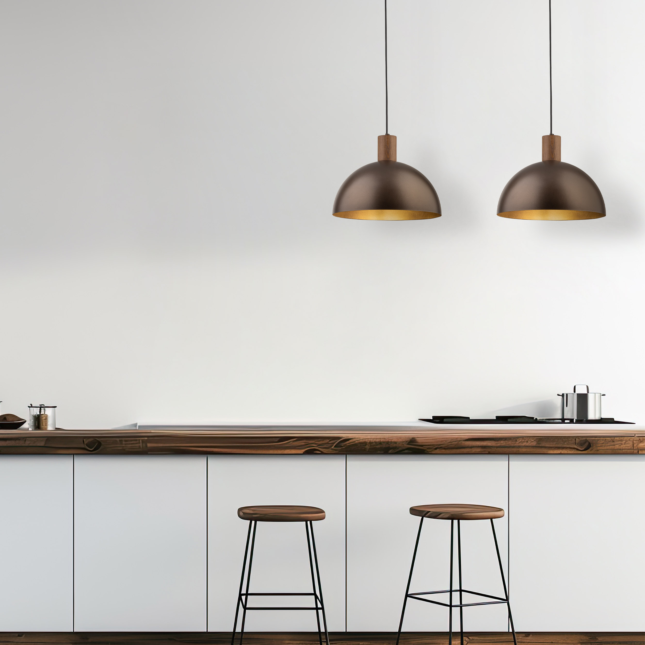 Lampa wisząca OSLO brązowa matowa na czarnym przewodzie z drewnianym elementem 170x33cm - TK_4508
