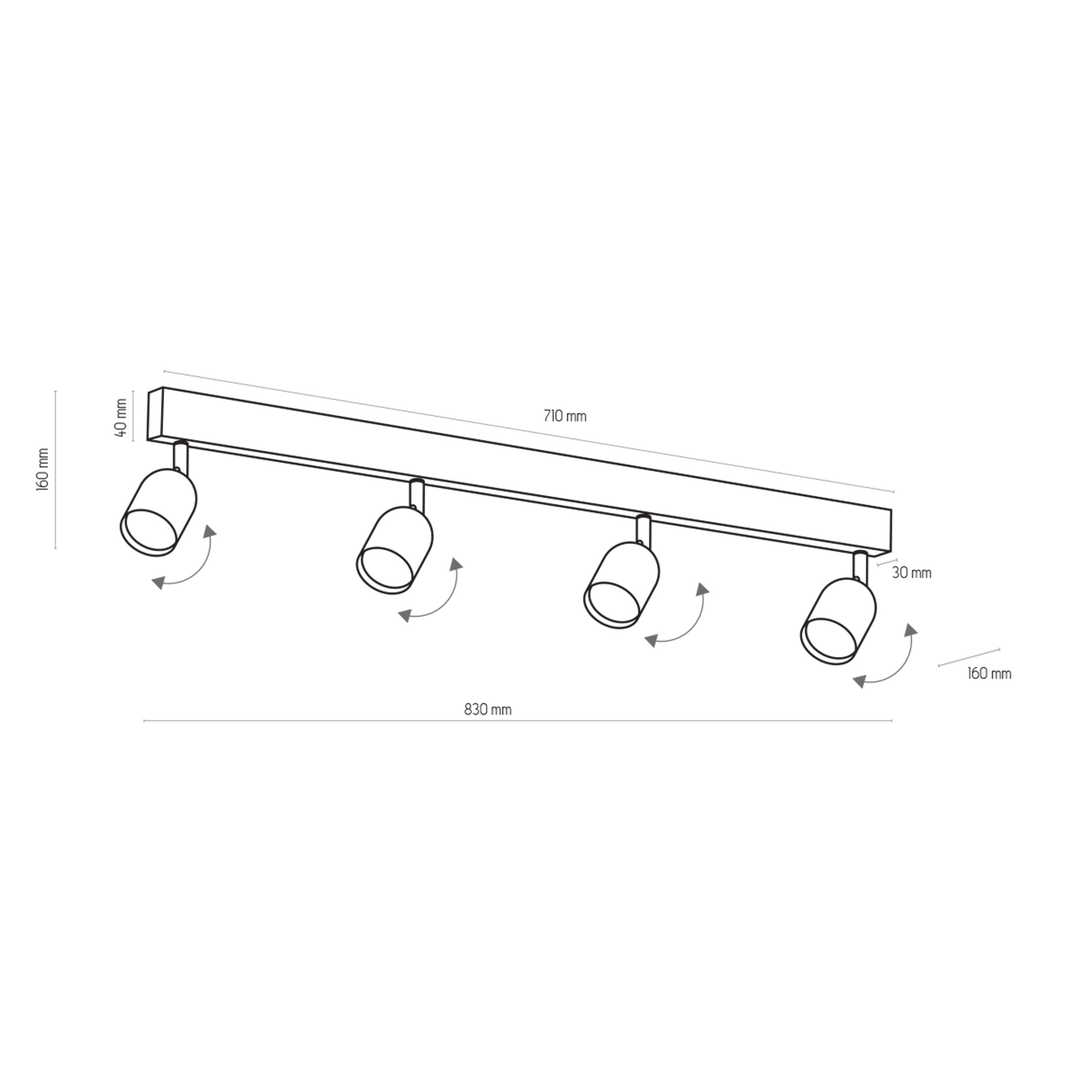 Lampa sufitowa TOP czarna metalowa listwa ze złotymi regulowanymi reflektorami 83x16cm - TK_1021