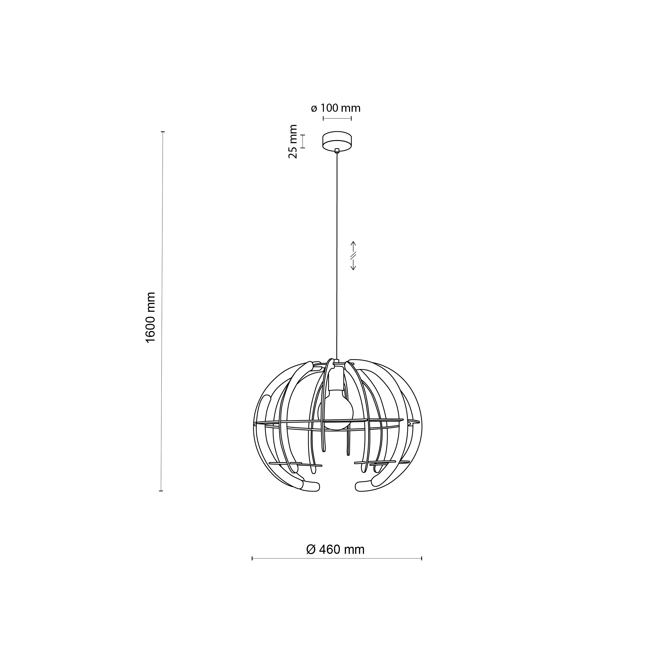 Lampa wisząca VENUS czarna z drewnianym okrągłym kloszem - TK_6886