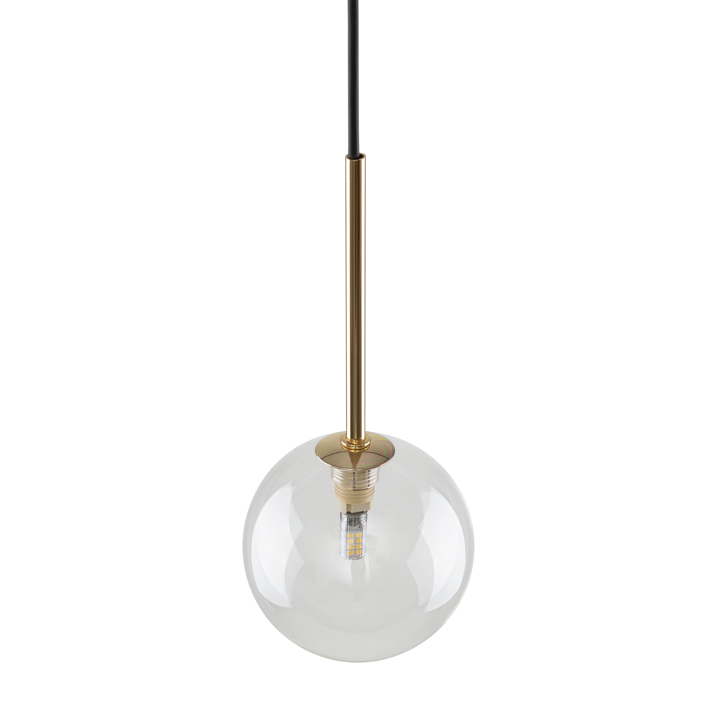 Lampa wisząca NILOS czarna ze złotym elementem z transparentnym okrągłym szklanym kloszem 160x12cm - TK_5941