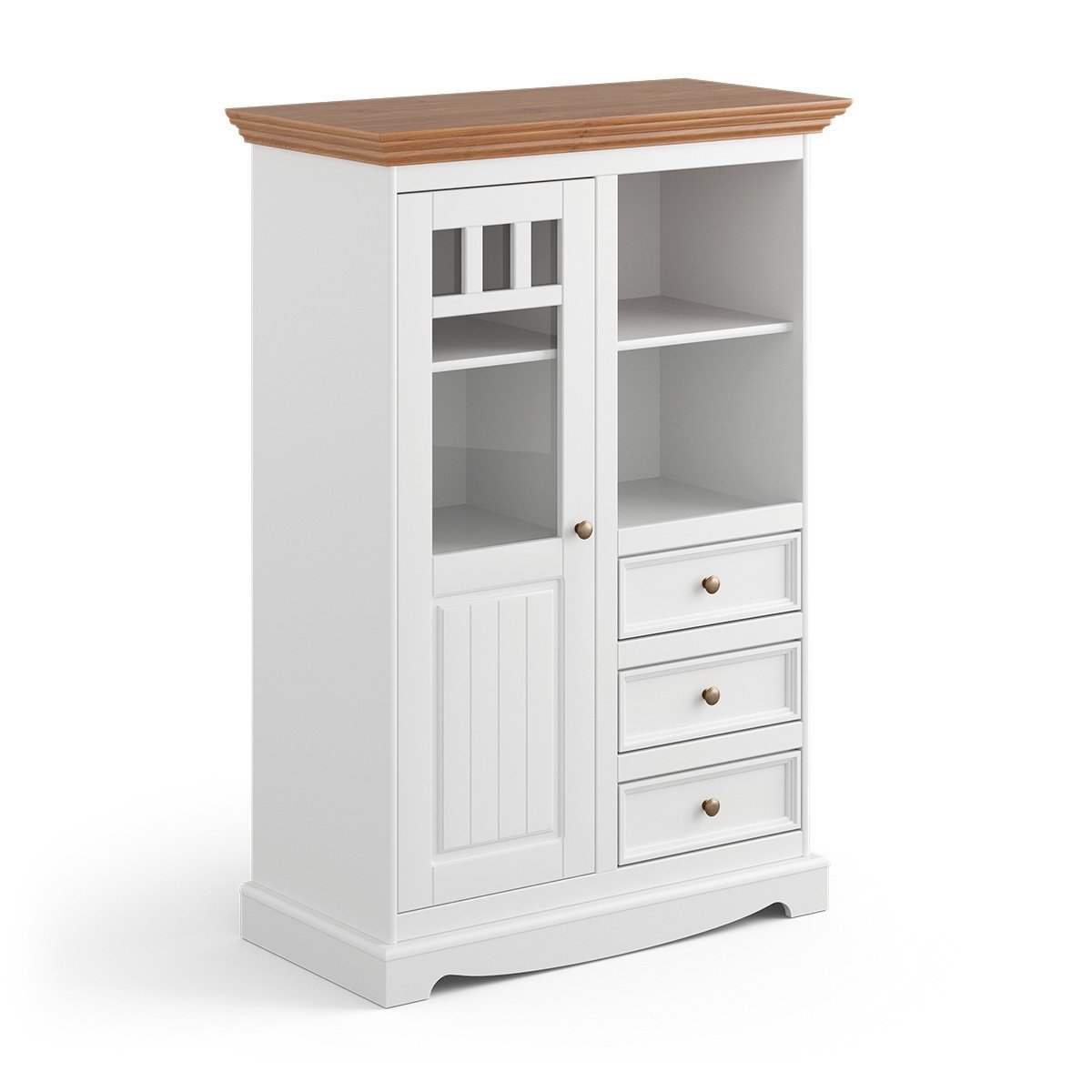 Witryna niska BELLUNO ELEGANTE 1-drzwiowa z 3 szufladami - biała, orzech - PL017B/O