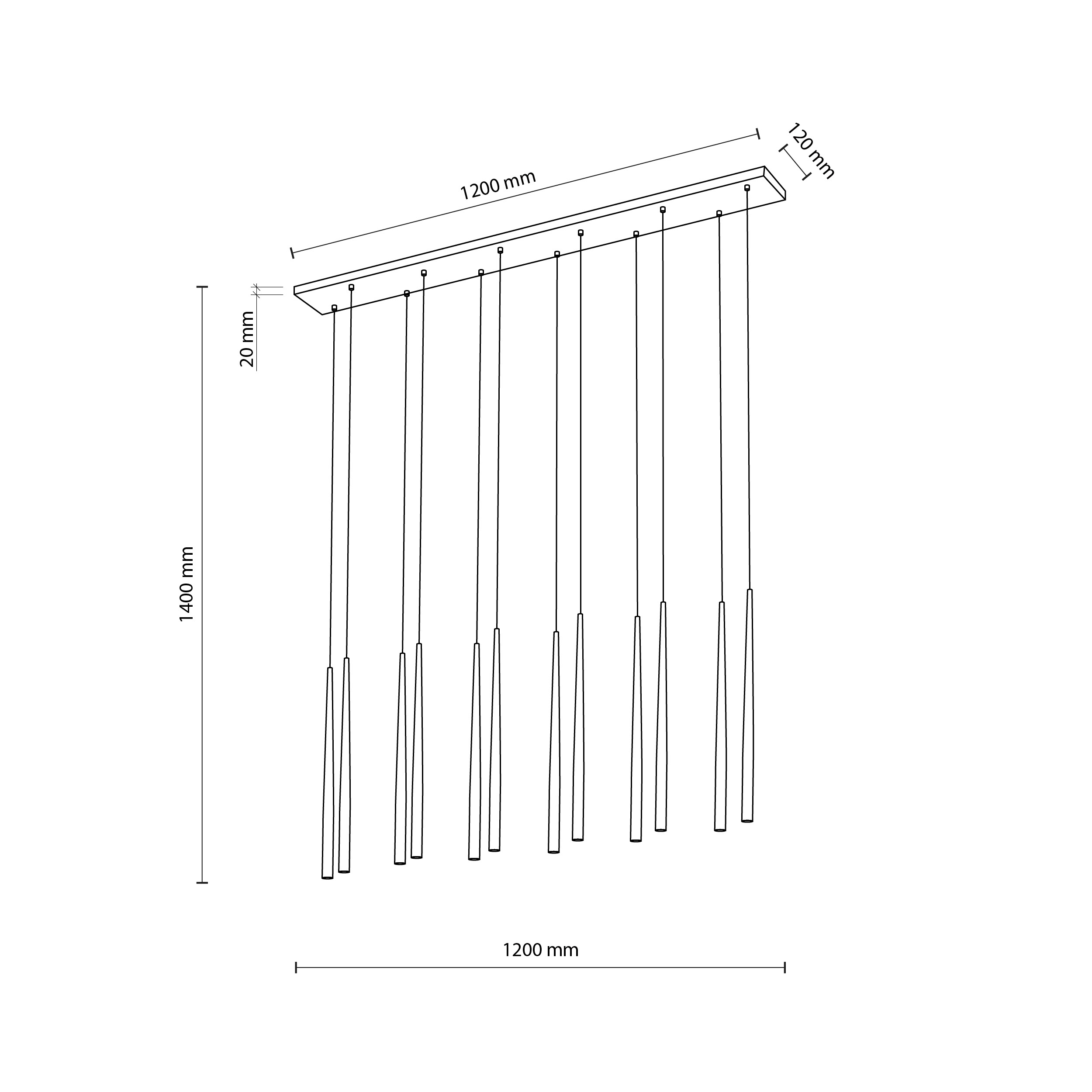 Lampa wisząca PIANO czarna na metalowej listwie 140x120x12cm - TK_10115