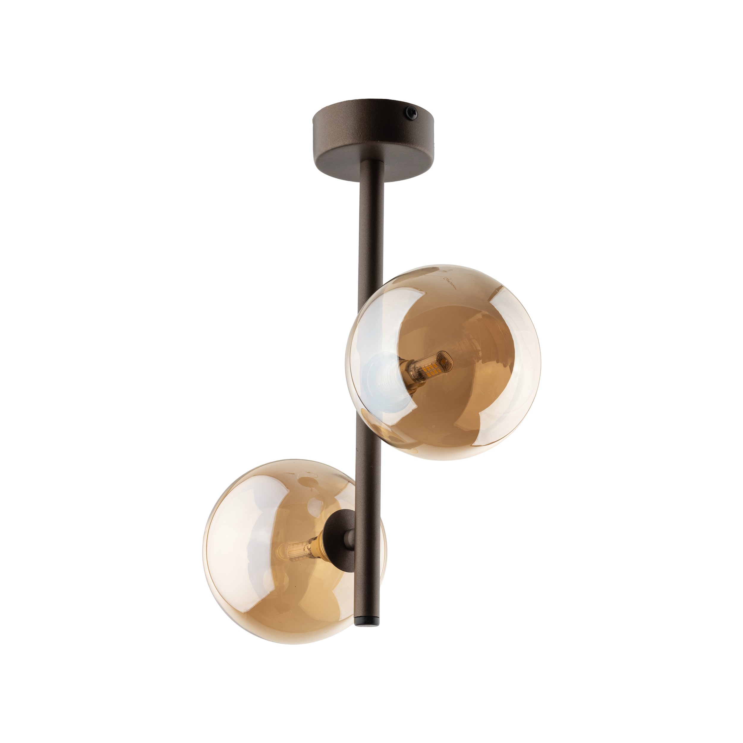 Lampa sufitowa ESTERA brązowa z bursztynowymi okrągłymi szklanymi kloszami 34x27x12cm - TK_4528