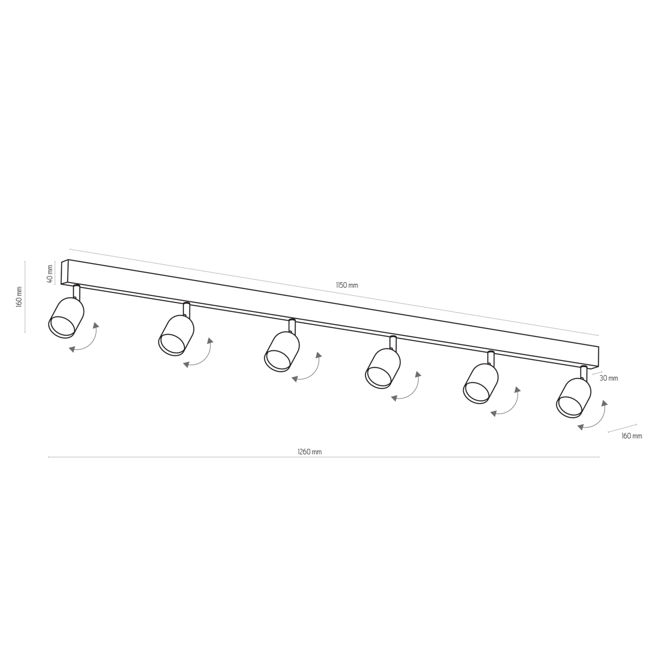 Lampa sufitowa TOP czarna z chromowanymi elementami na metalowej listwie regulowana 127x18x16cm - TK_1019