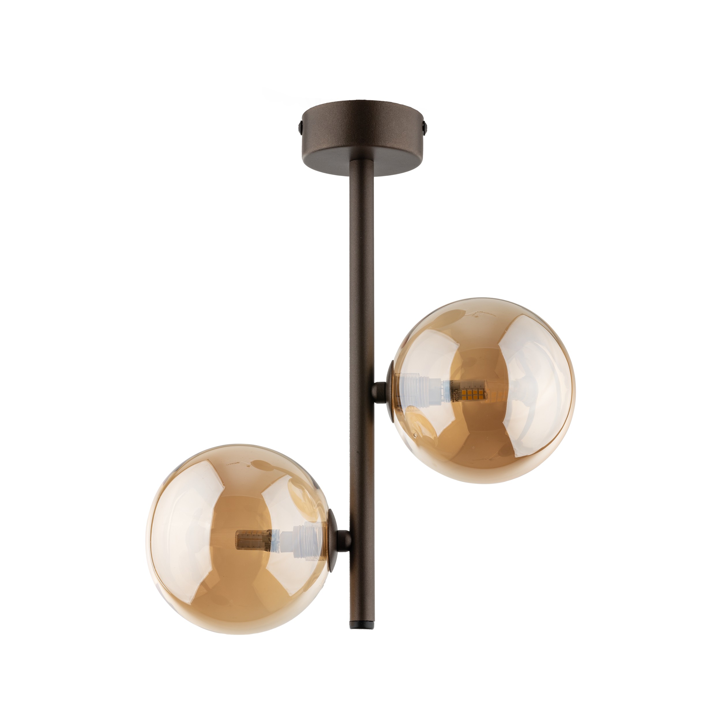 Lampa sufitowa ESTERA brązowa z bursztynowymi okrągłymi szklanymi kloszami 34x27x12cm