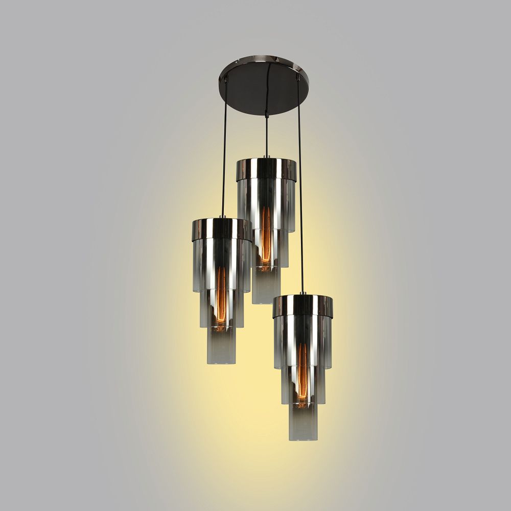 Lampa wisząca GRANS potrójna okrągła 35x150 z potrójnymi kloszami cylindrycznymi - 9211-0310