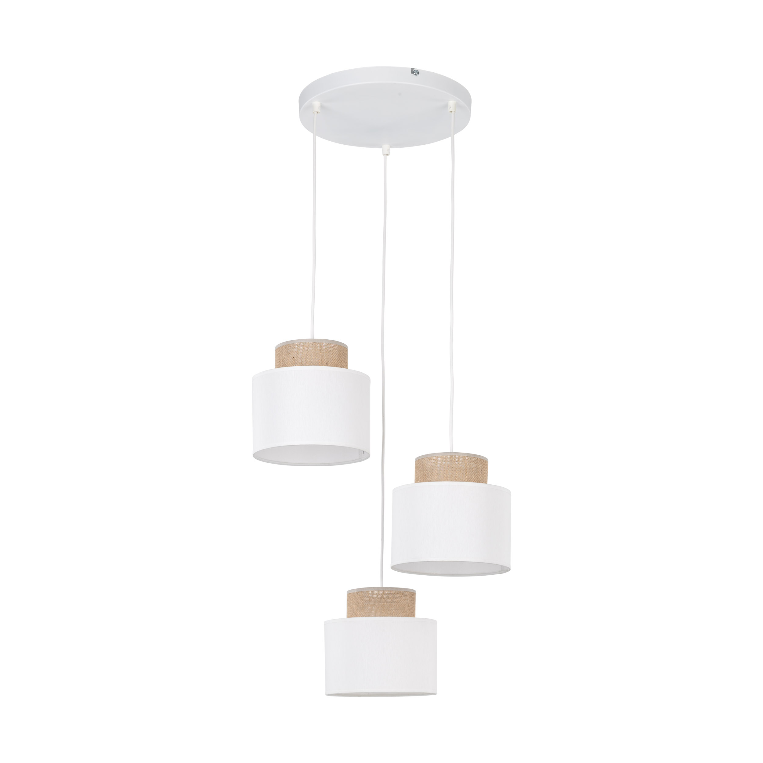 Lampa wisząca DUO biała z brązowymi elementami z tkaniny 110x35cm - TK_2594
