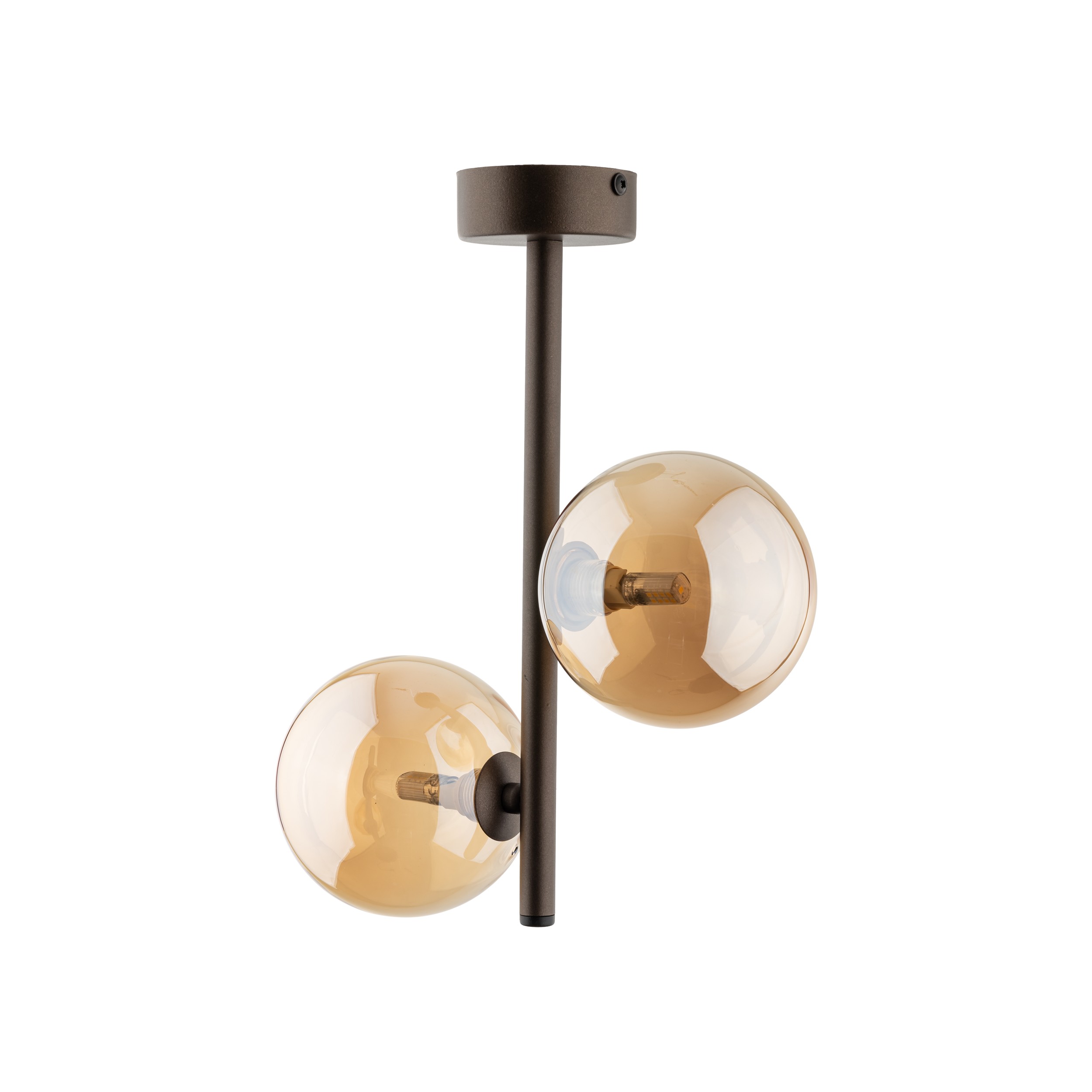 Lampa sufitowa ESTERA brązowa z bursztynowymi okrągłymi szklanymi kloszami 34x27x12cm - TK_4528